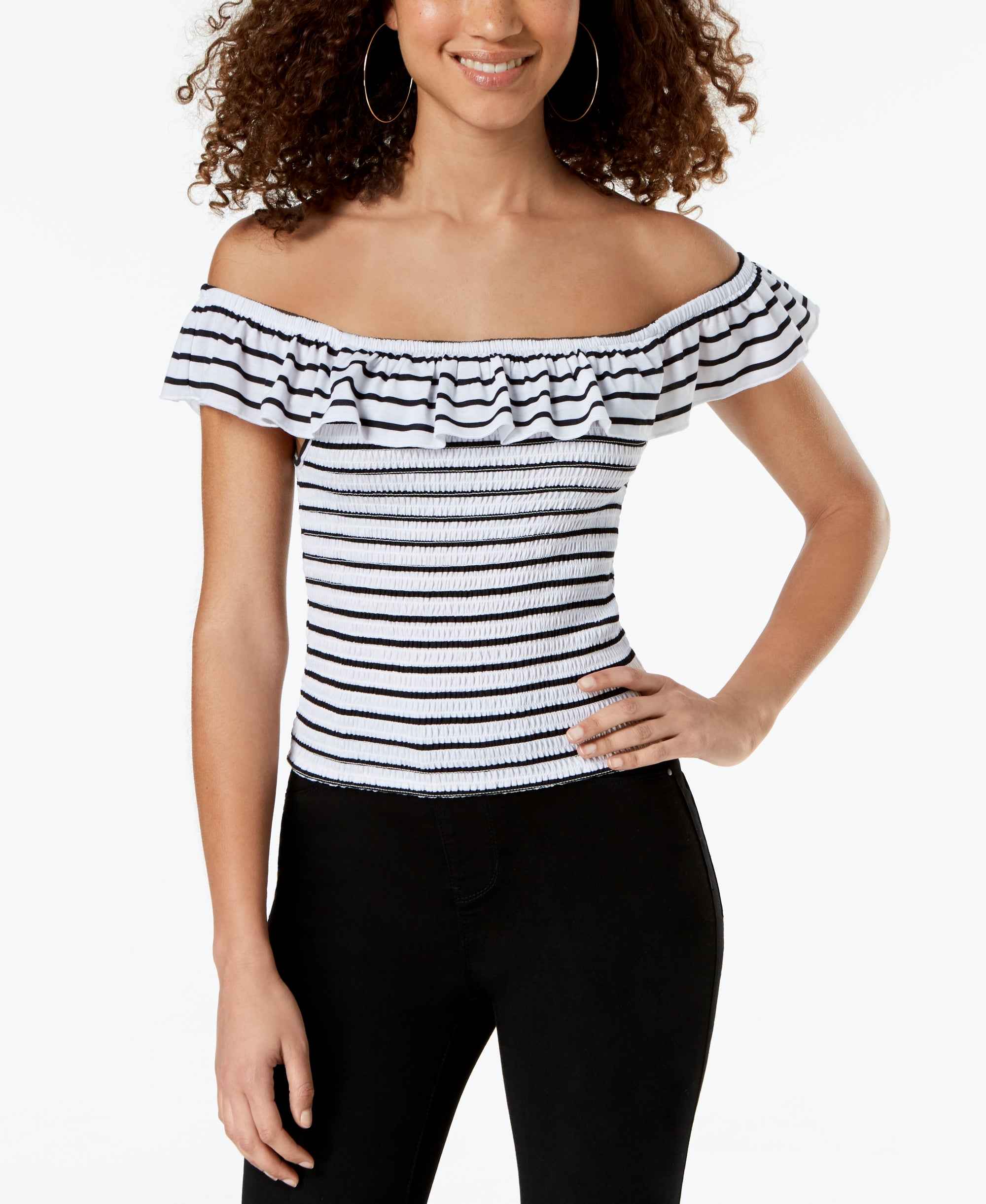 Juniors' Ruffle Smocked Crop Top