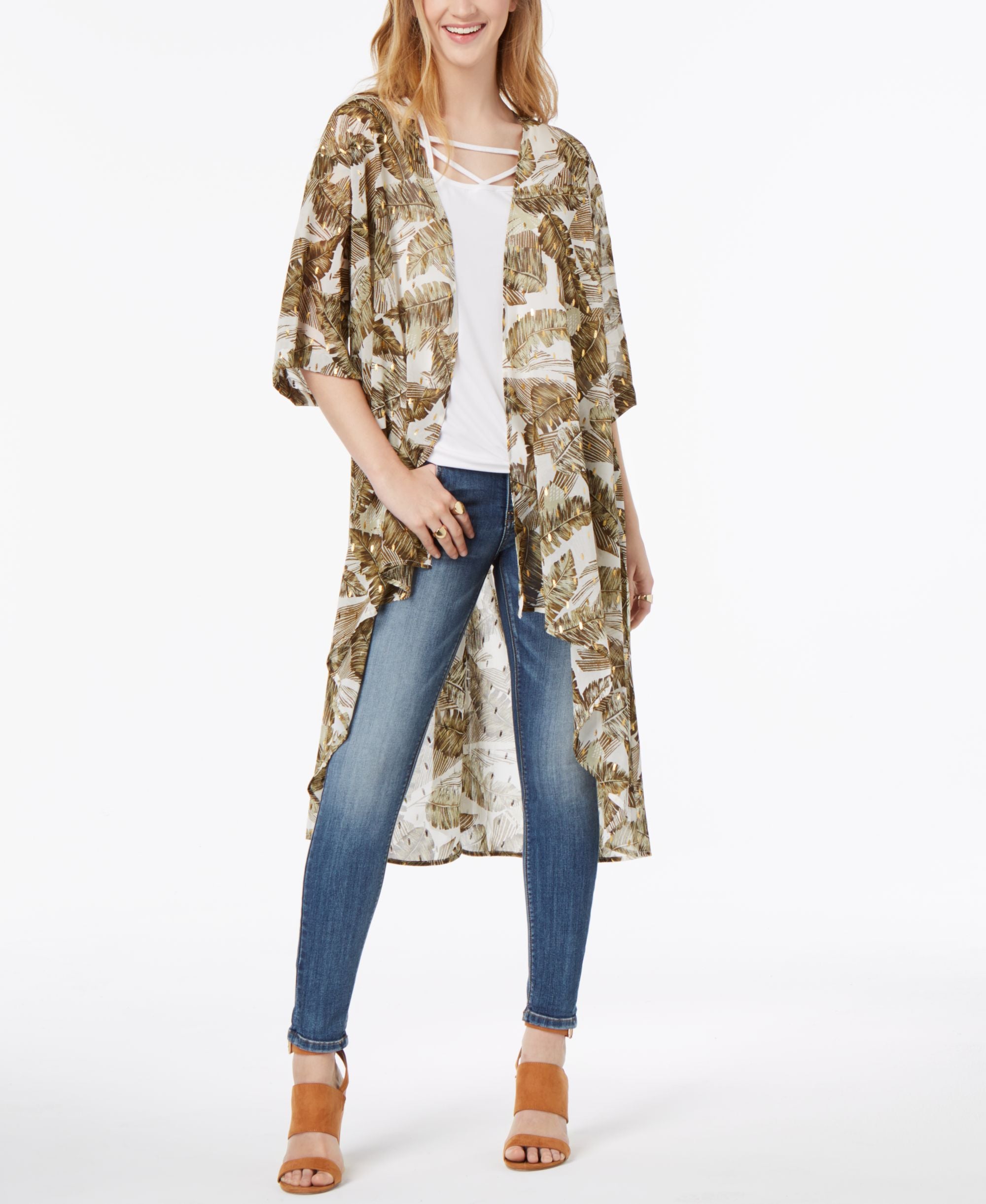 Gypsies Moondust Juniors Metallic Print Duster Kimono