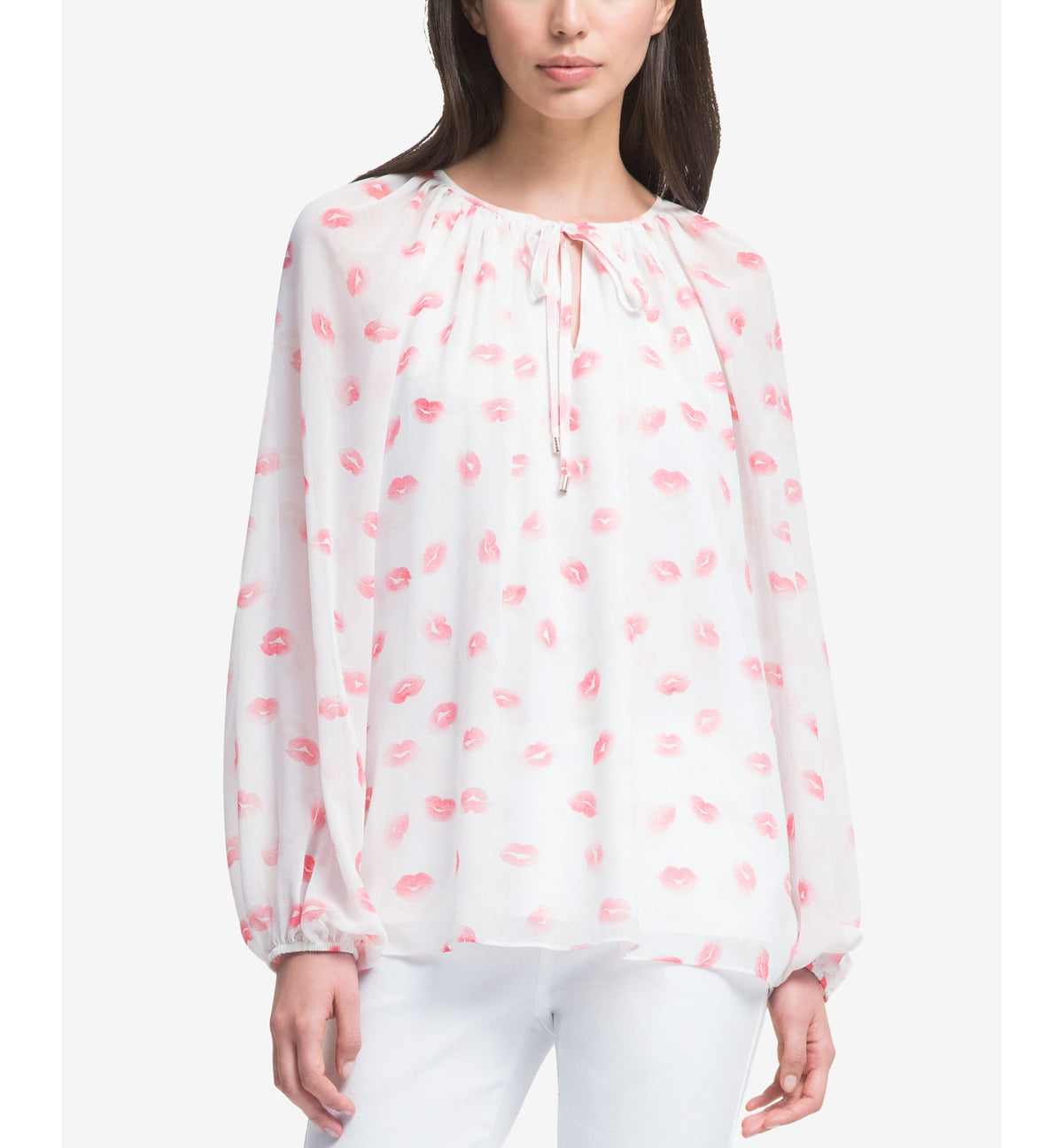 DKNY Printed Peasant Top