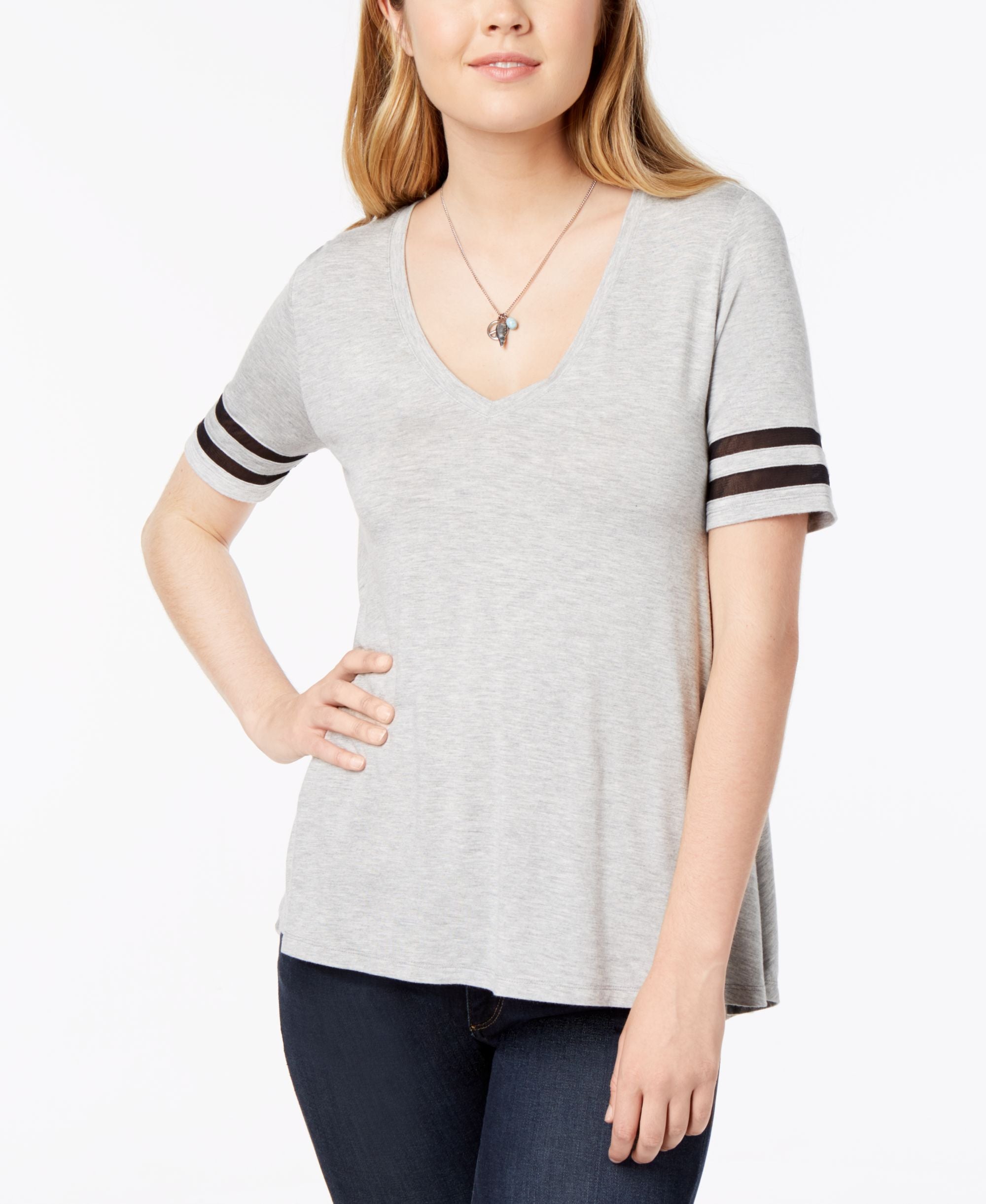 Bar III Short Sleeve Illusion Varsity Tee