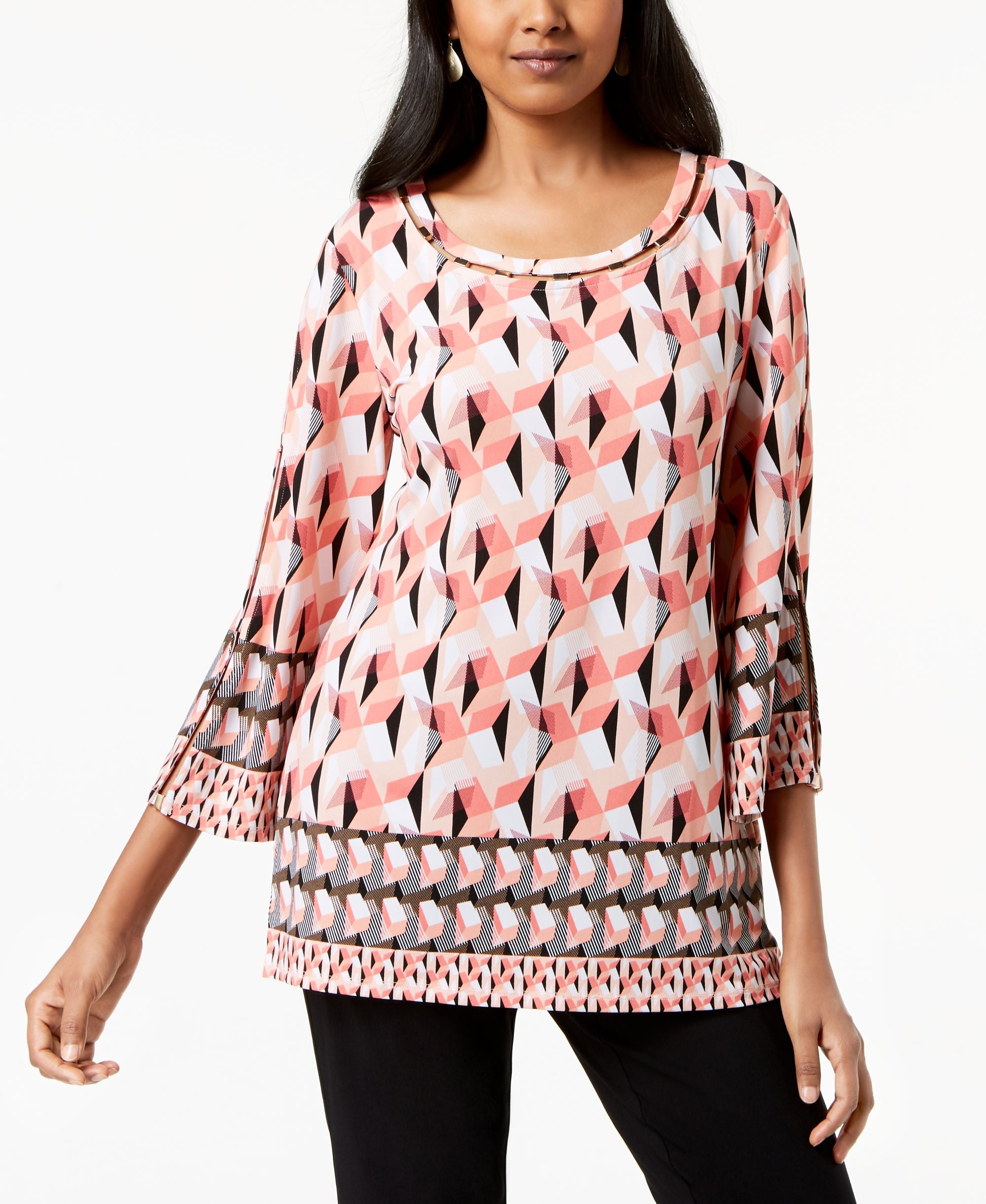 JM Collection Petite Embellished Split Sleeve Tunic