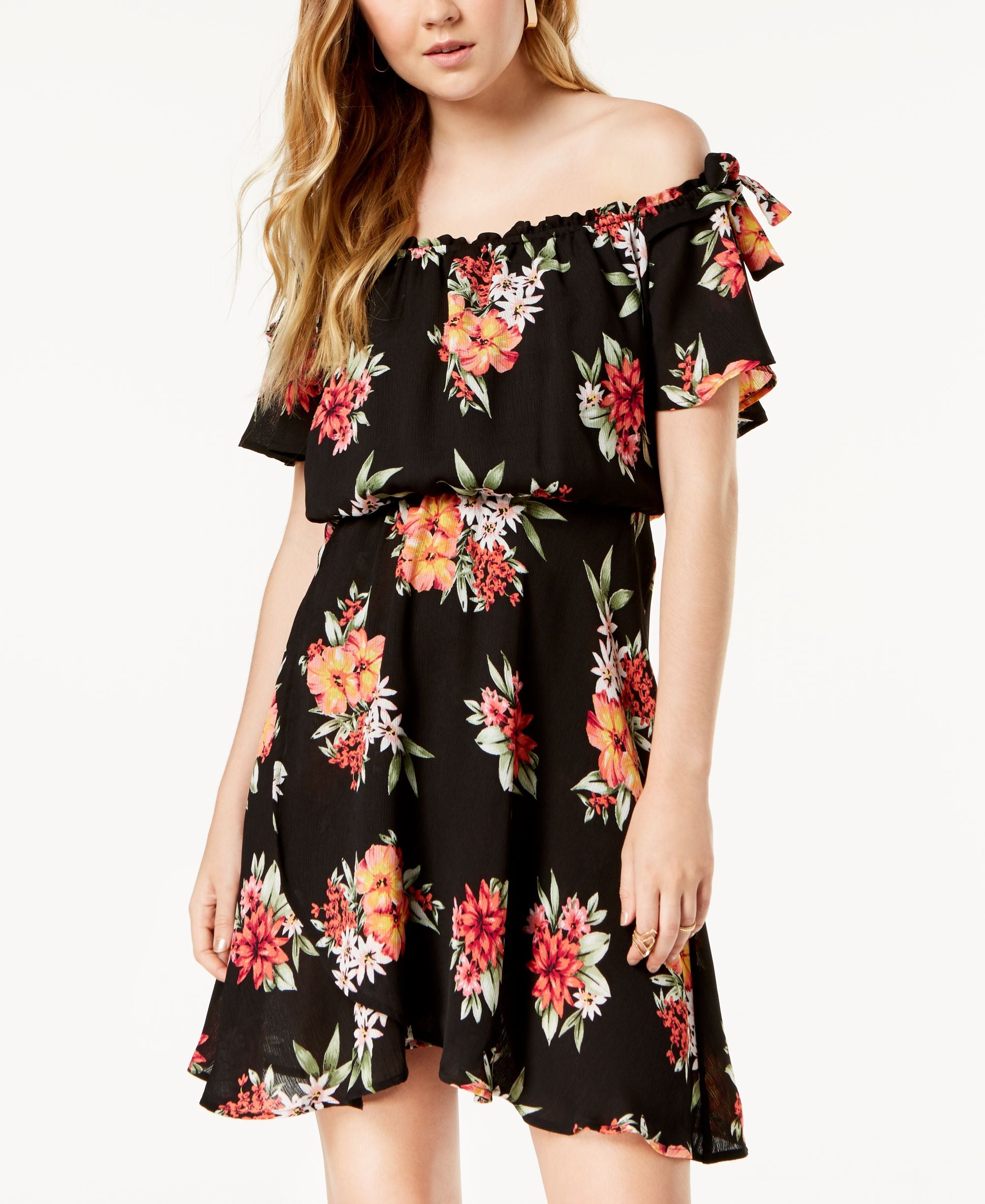 Sequin Hearts Juniors Printed Off The Shoulder Dress