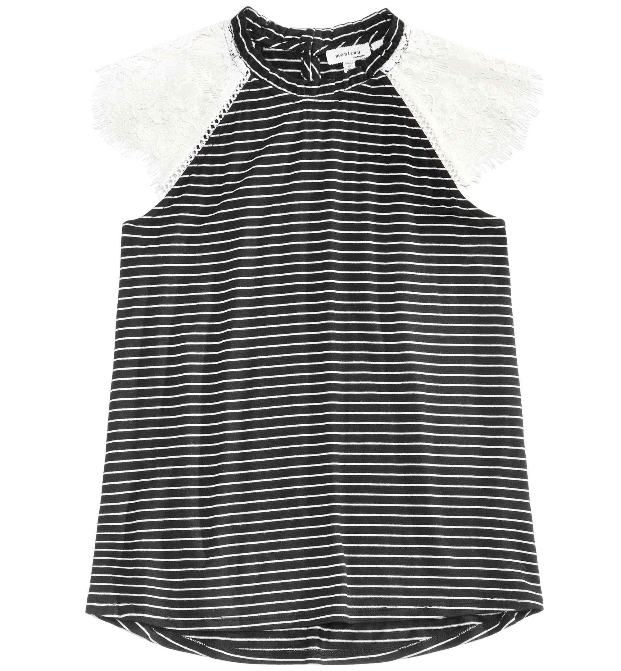 Monteau Big Girls Lace Sleeve Striped Top