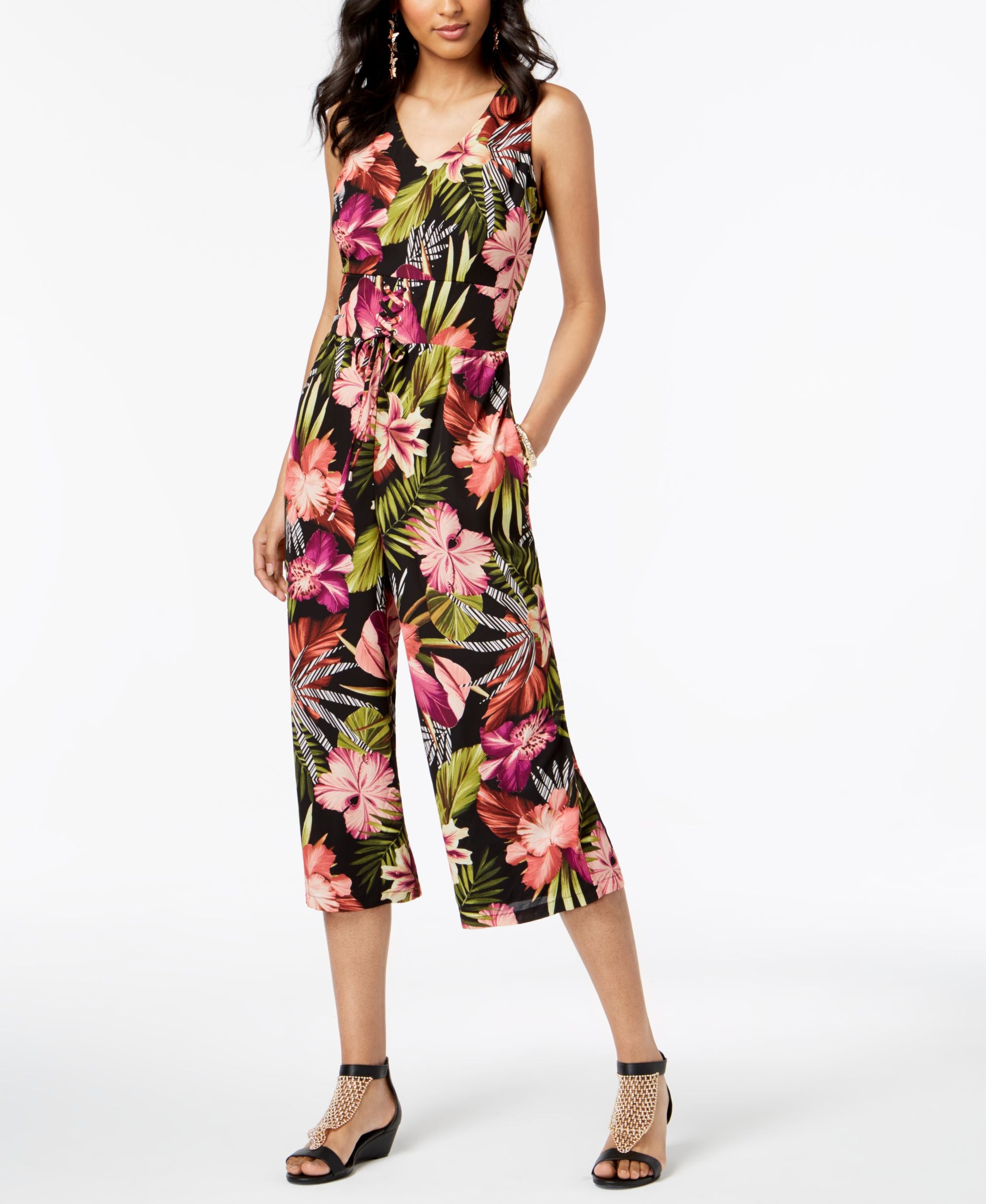 Thalia Sodi Floral Print Cropped Jumpsuit