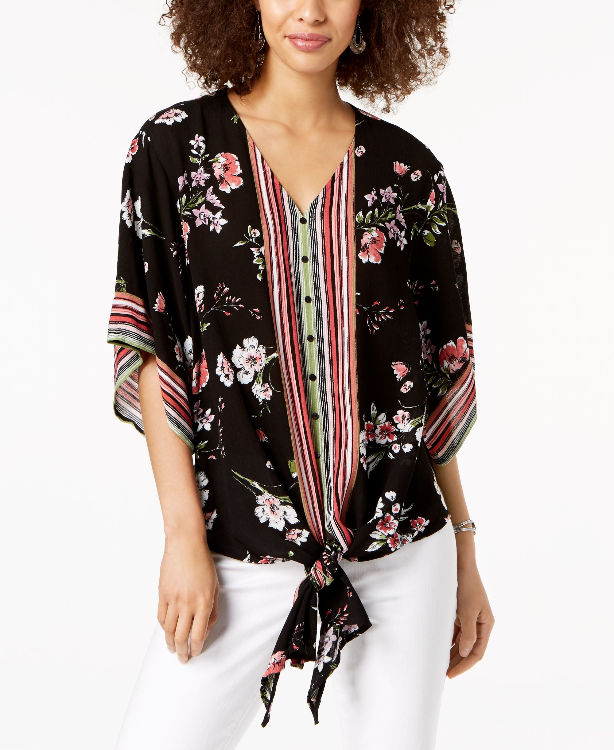 Printed Tie-Front Shirt
