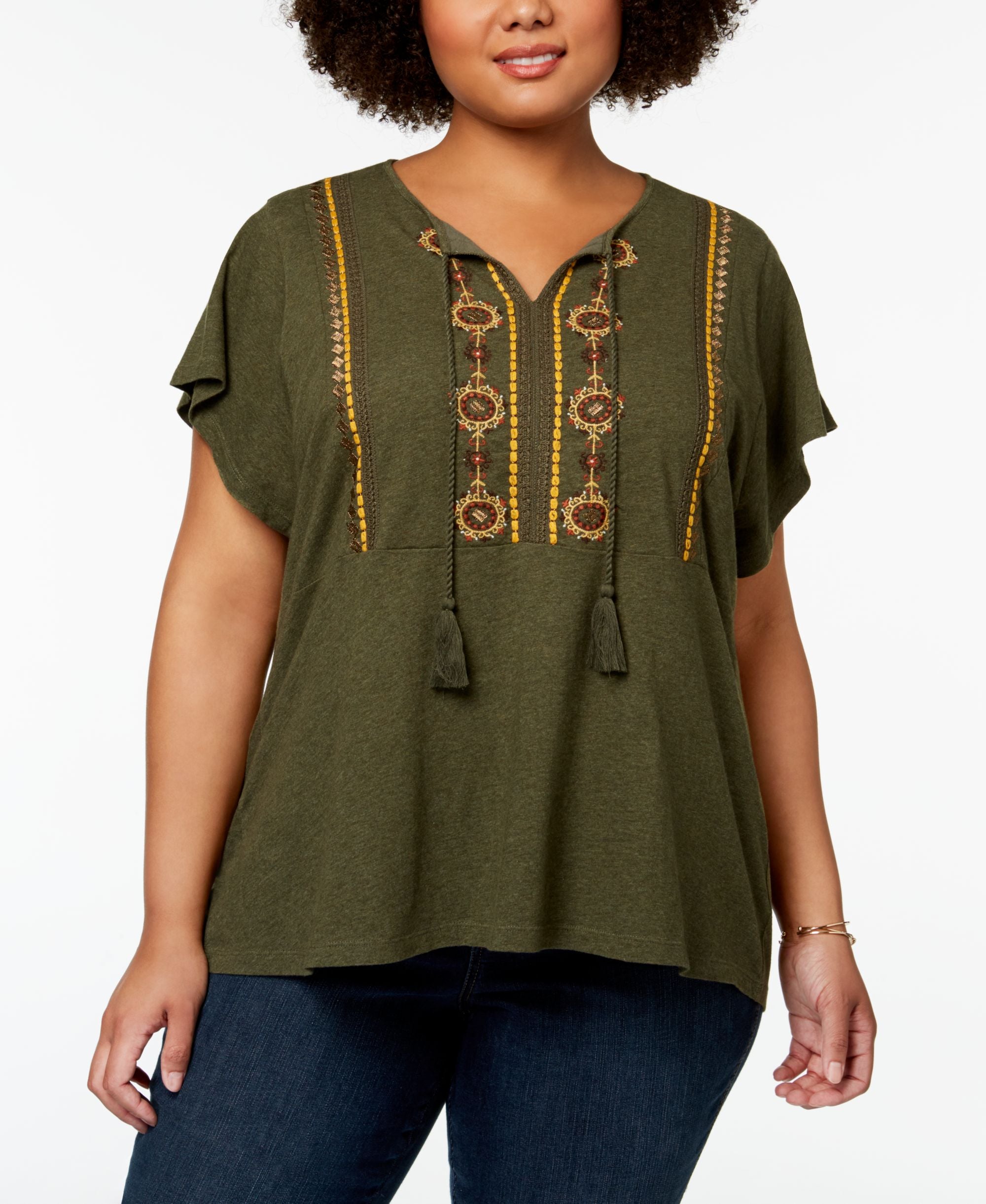 Style & Co Plus Size Embroidered Peasant Top