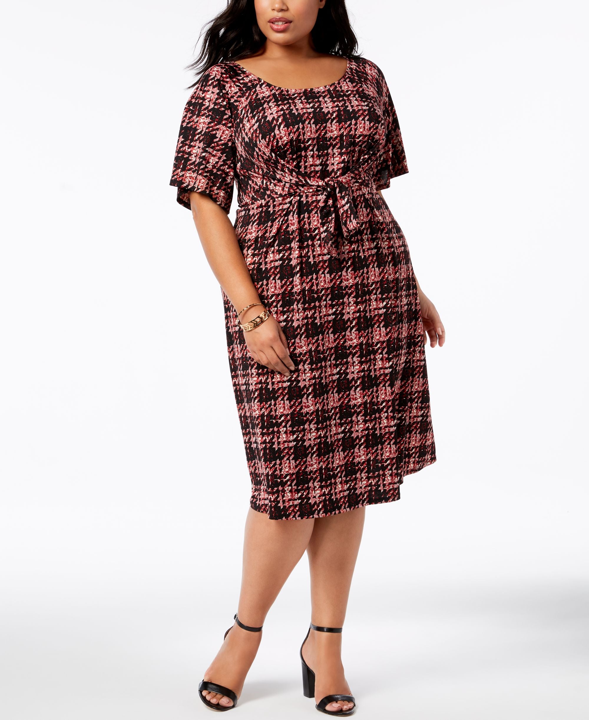 NY Collection Plus Size Printed Tie Front Shift Dress