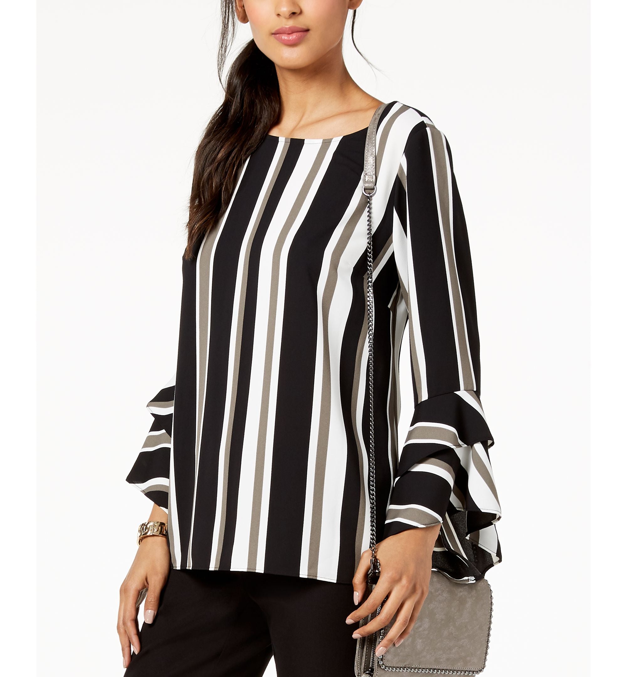 Striped Ruffled-Sleeve Top