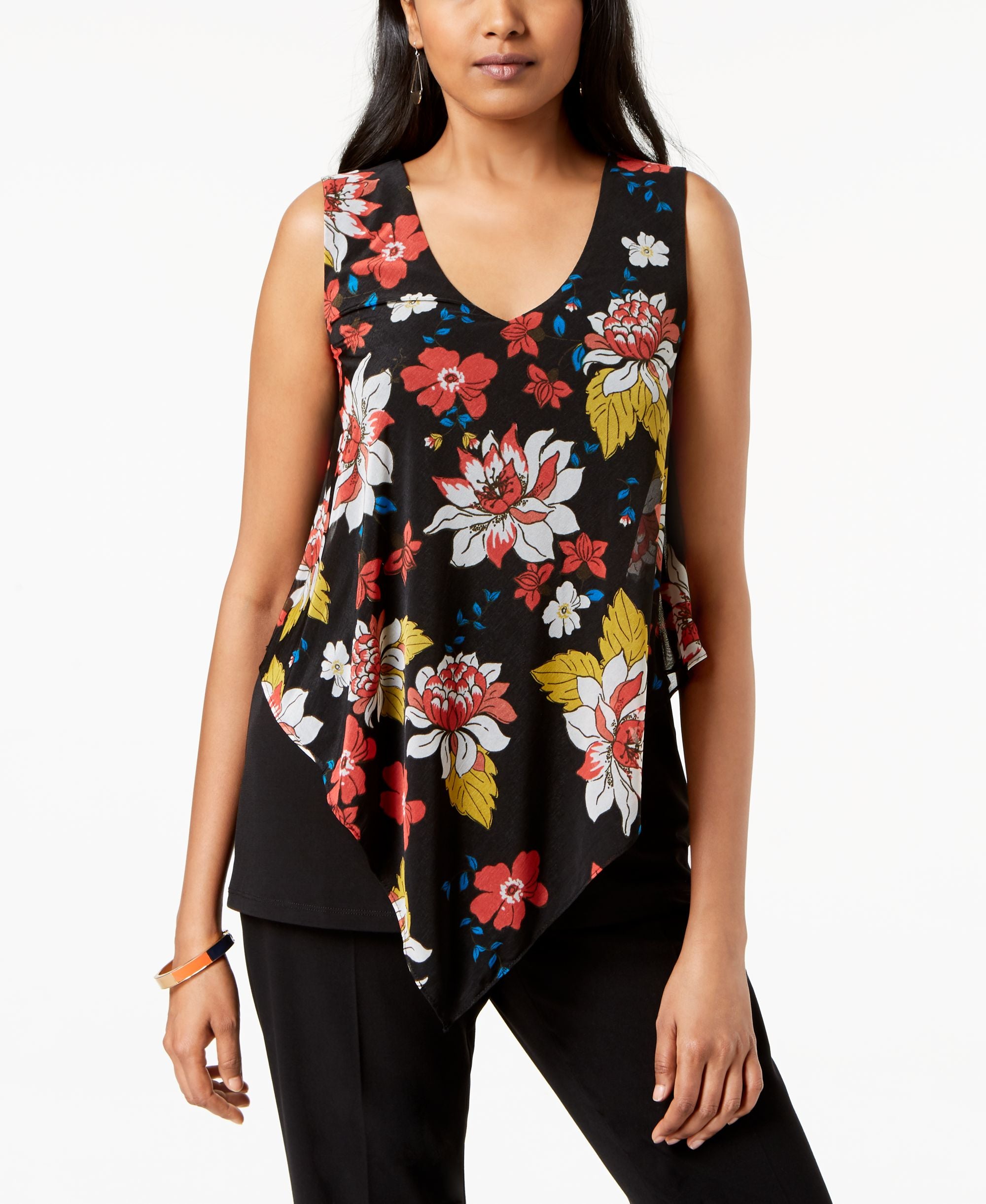 Alfani Petite Contrast Hem Asymmetrical Top