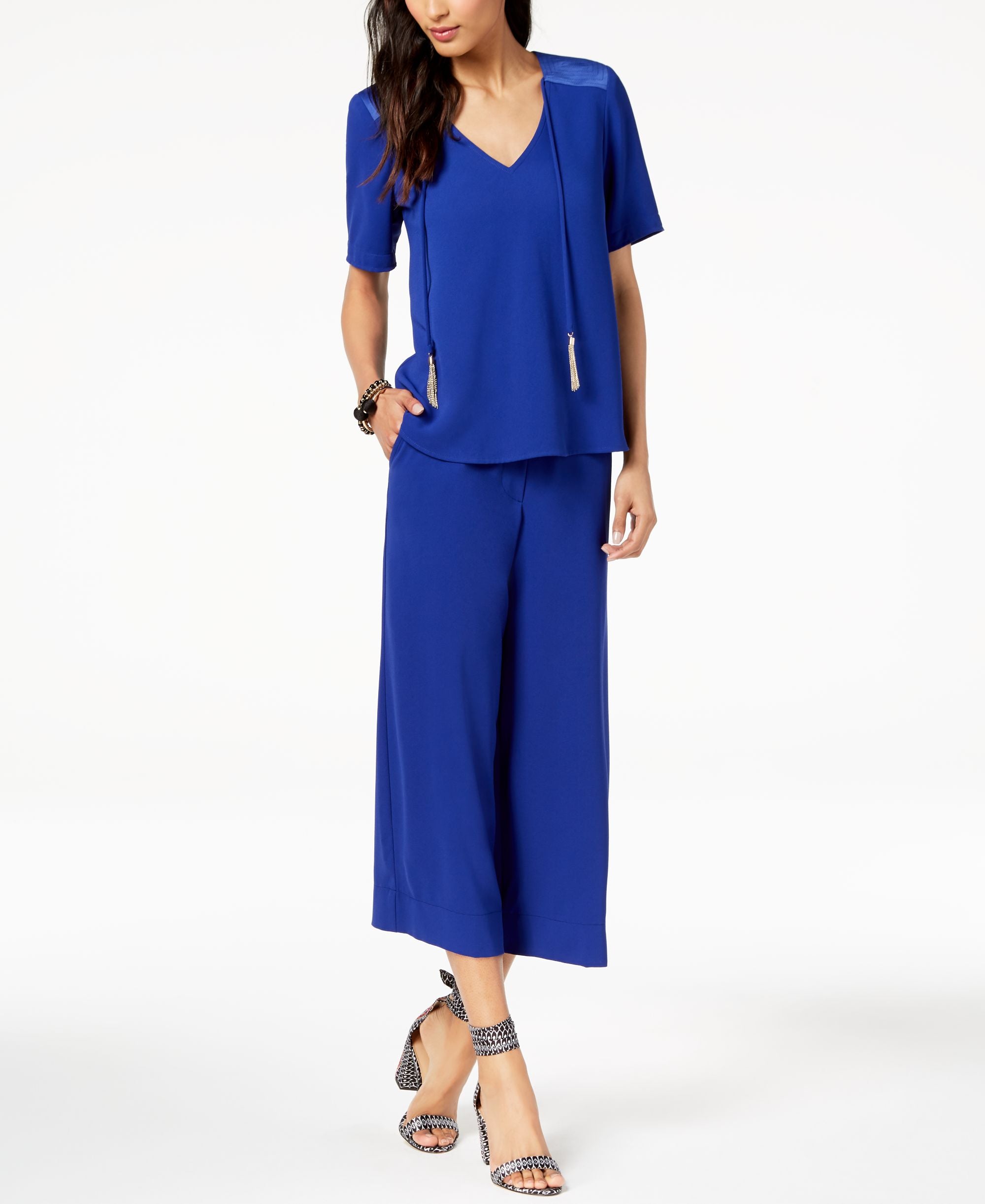 Trina Turk Gold Tone Tassel Tie Top