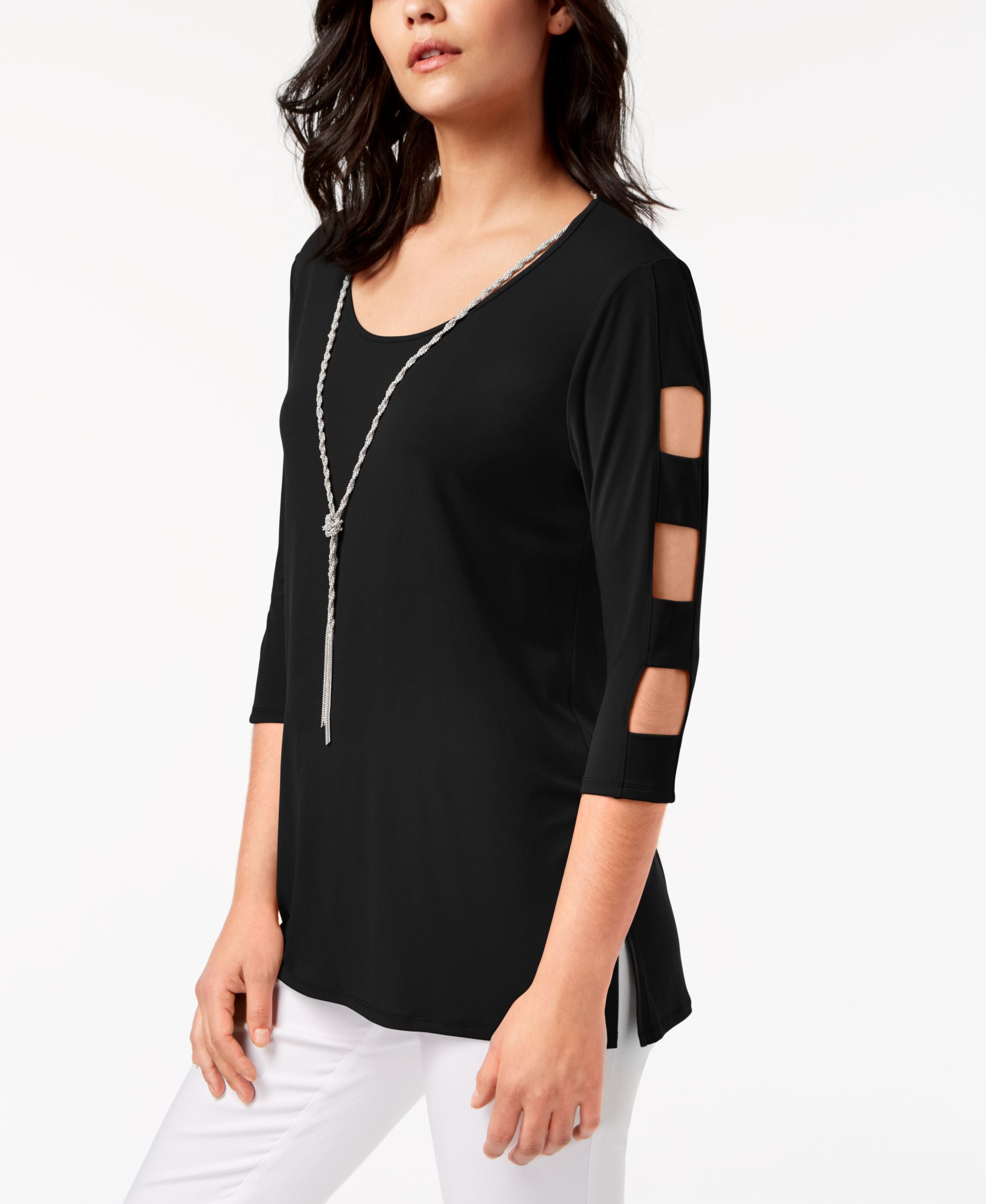 Lattice-Sleeve Necklace Tunic