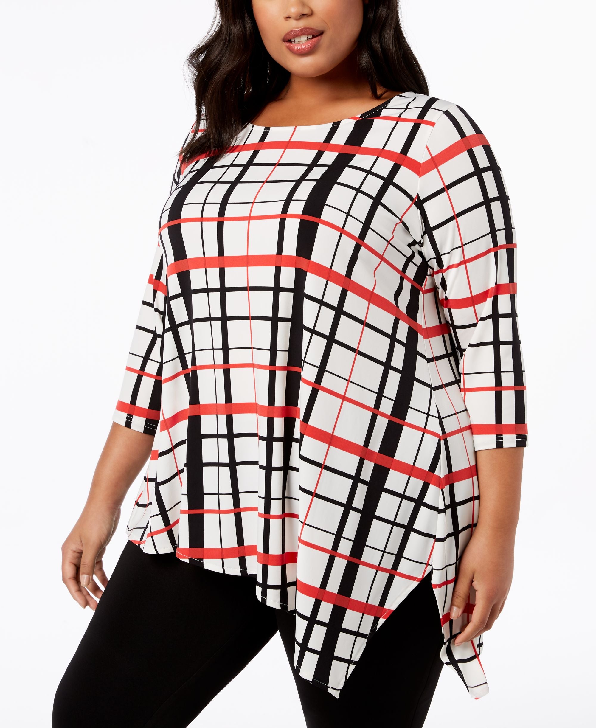 Alfani Plus Size Plaid Asymmetrical Tunic