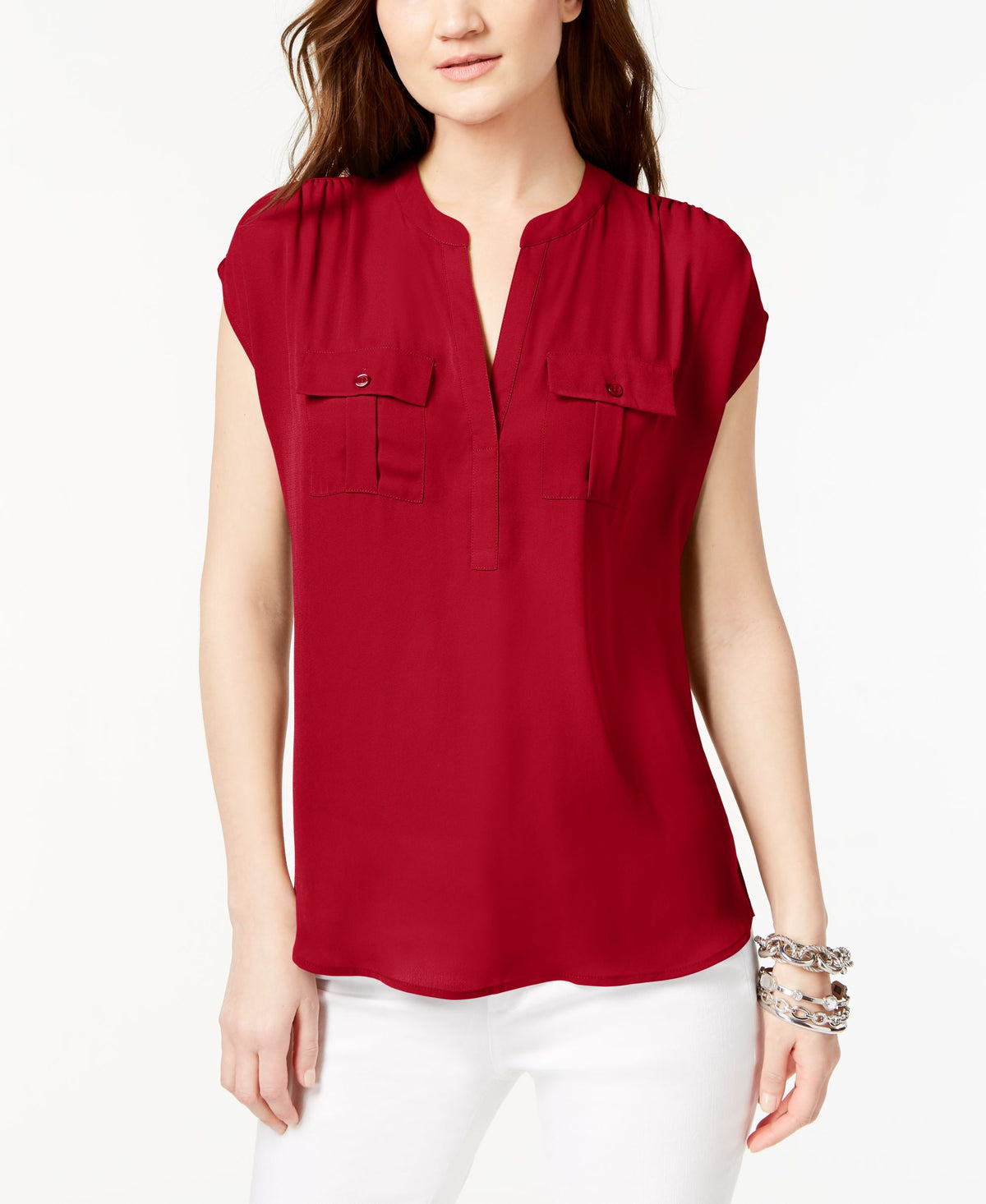 INC Petite Mixed-Media Utility Shirt