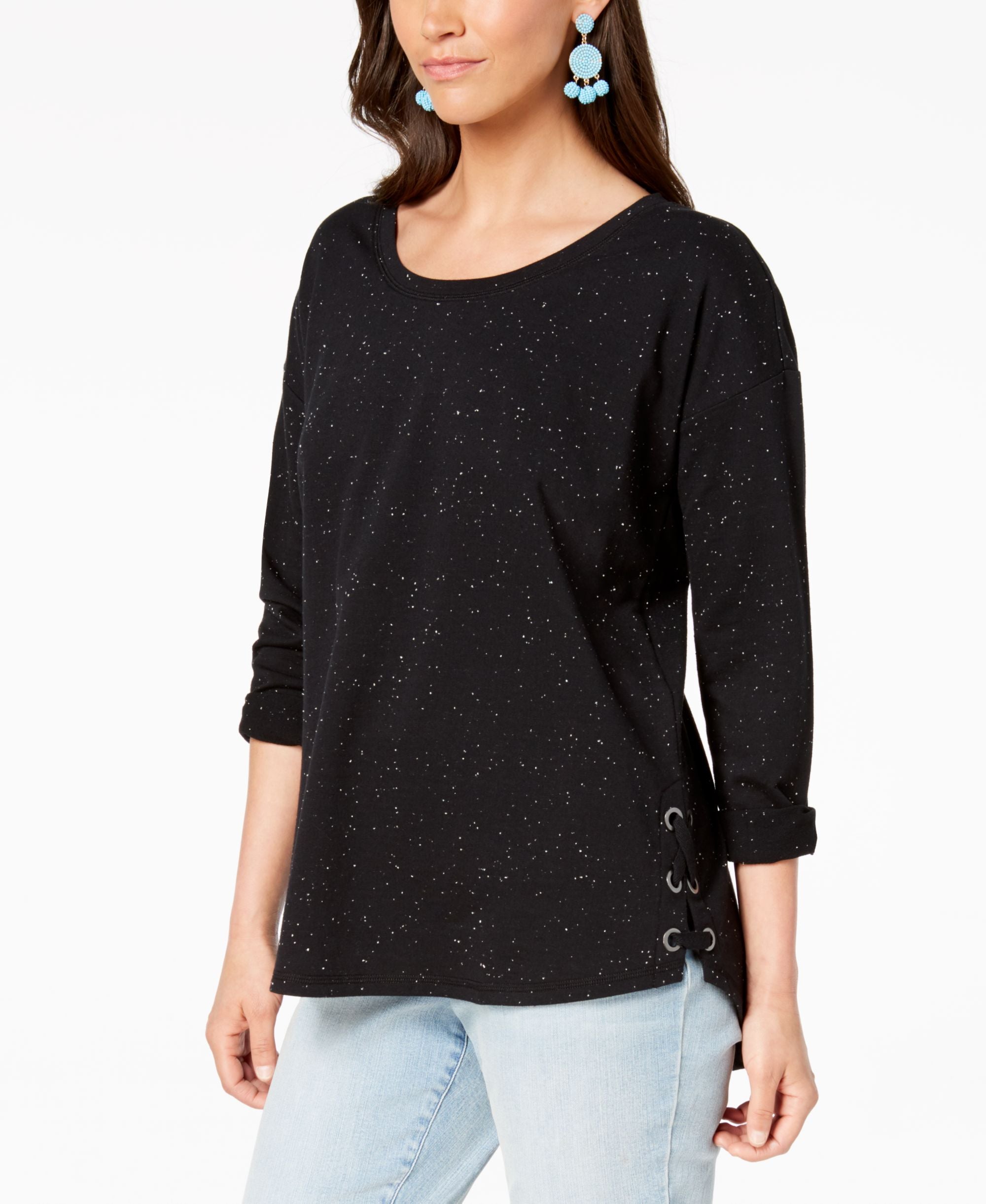 Style & Co Flecked Side Lace Up Top