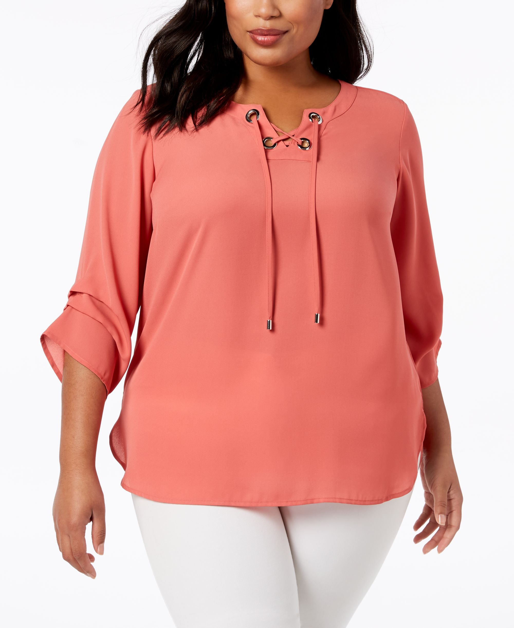 JM Collection Plus Size Lace Up Top
