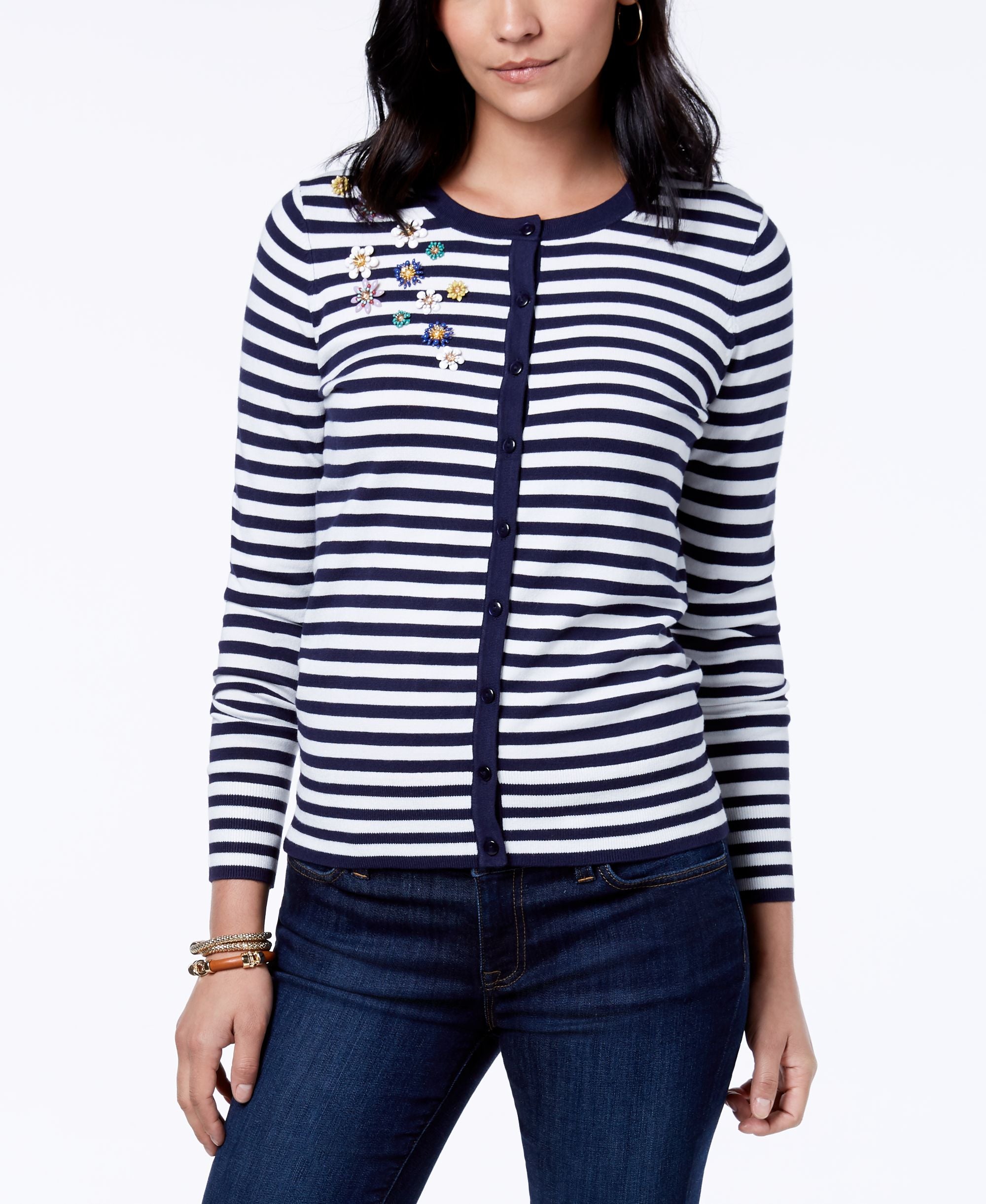 Charter Club Embellished Striped Cardigan