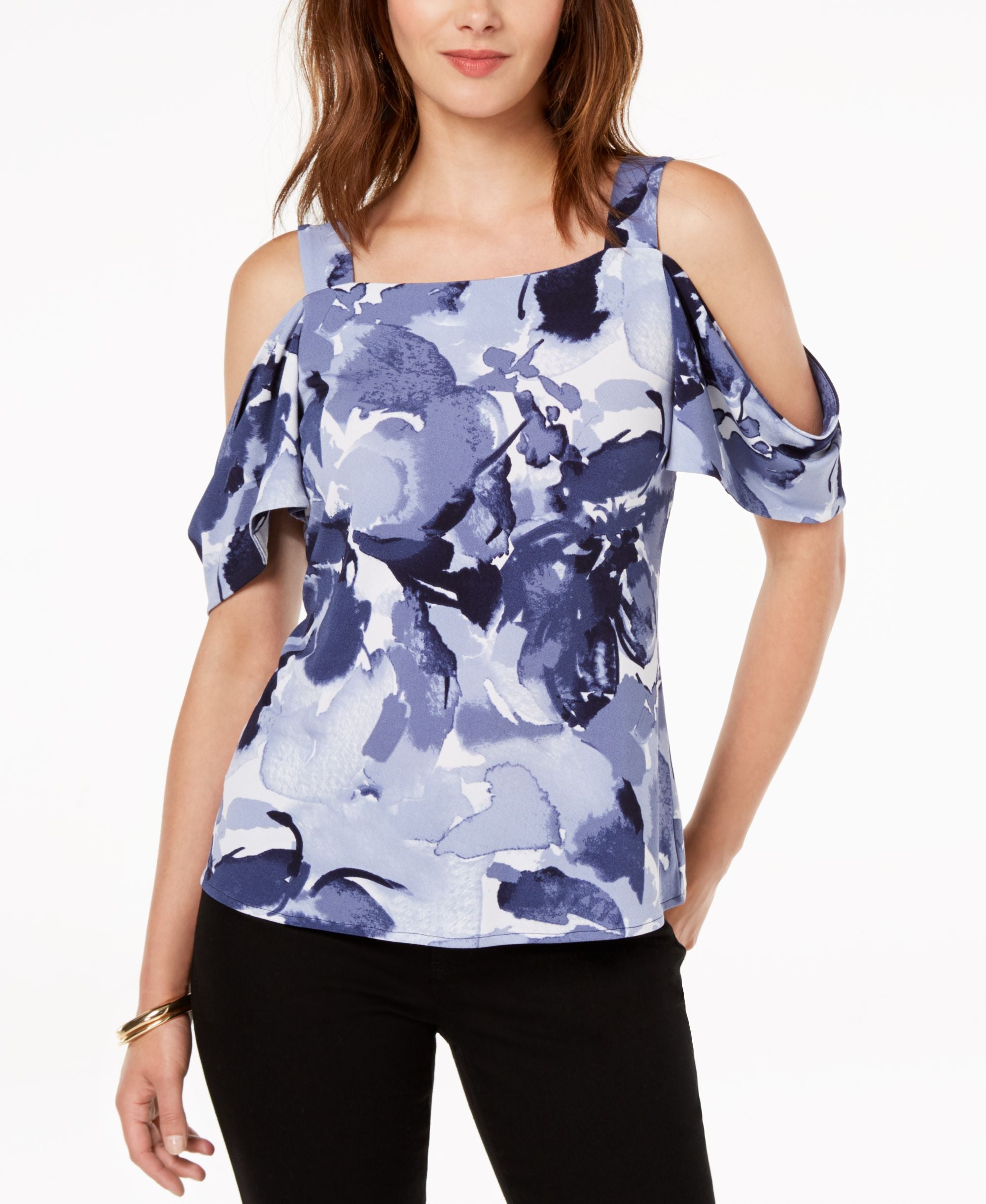 Printed Cold Shoulder Top