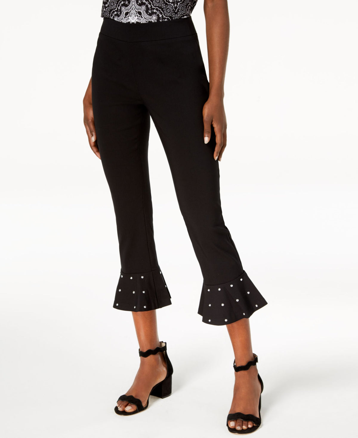 Petite Studded Ruffle Hem Pants