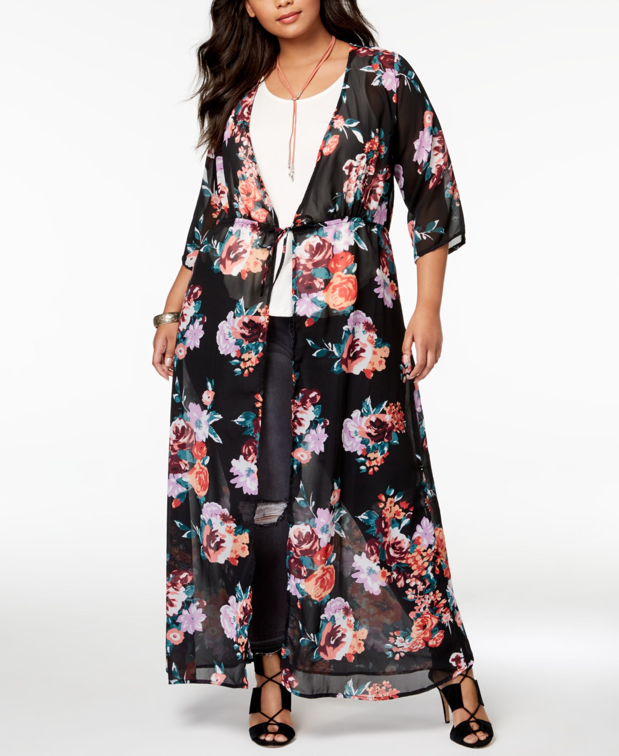 Planet Gold Trendy Plus Size Printed Kimono Top