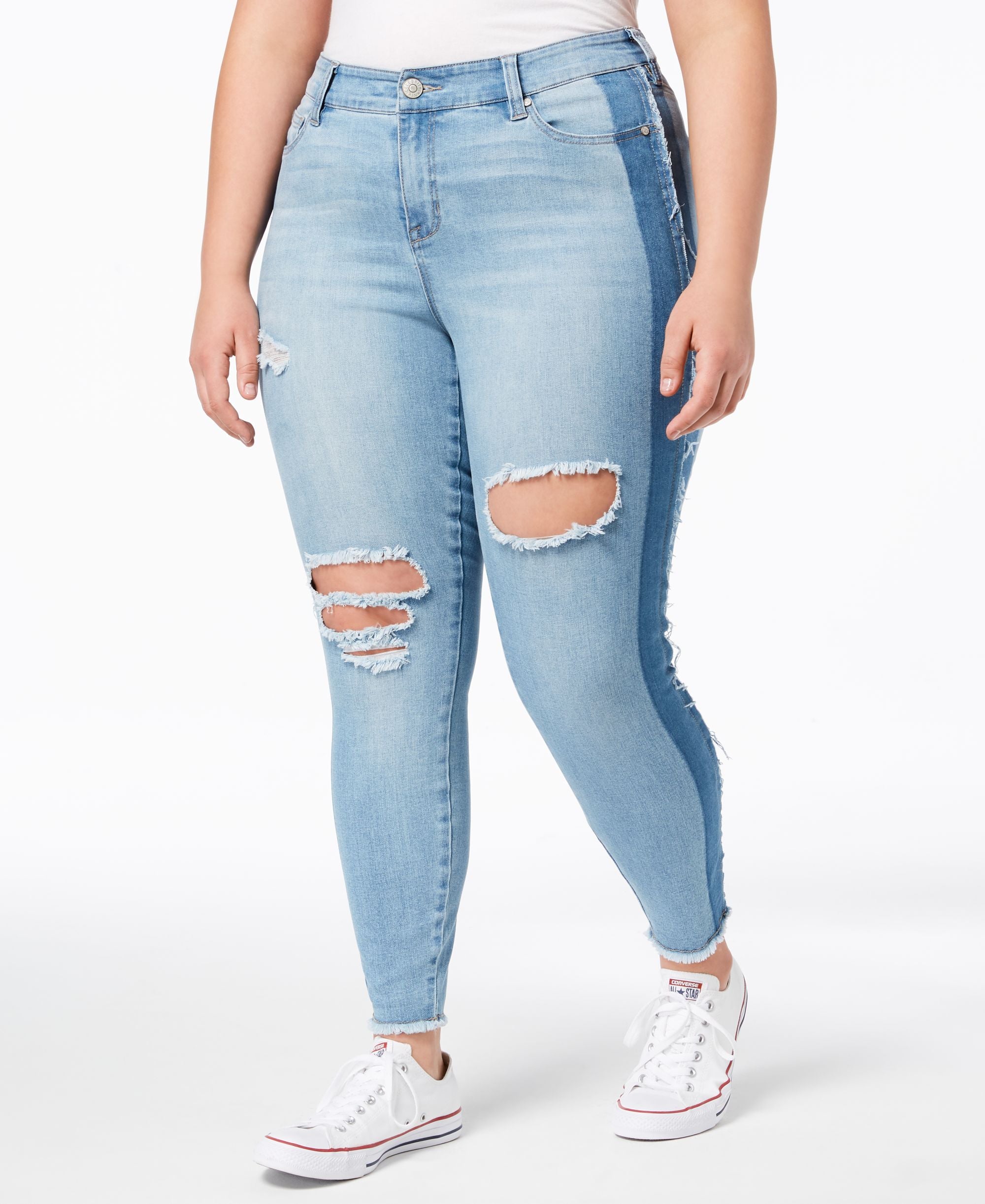 Celebrity Pink Trendy Plus Size Ripped Two Tone Skinny Jeans