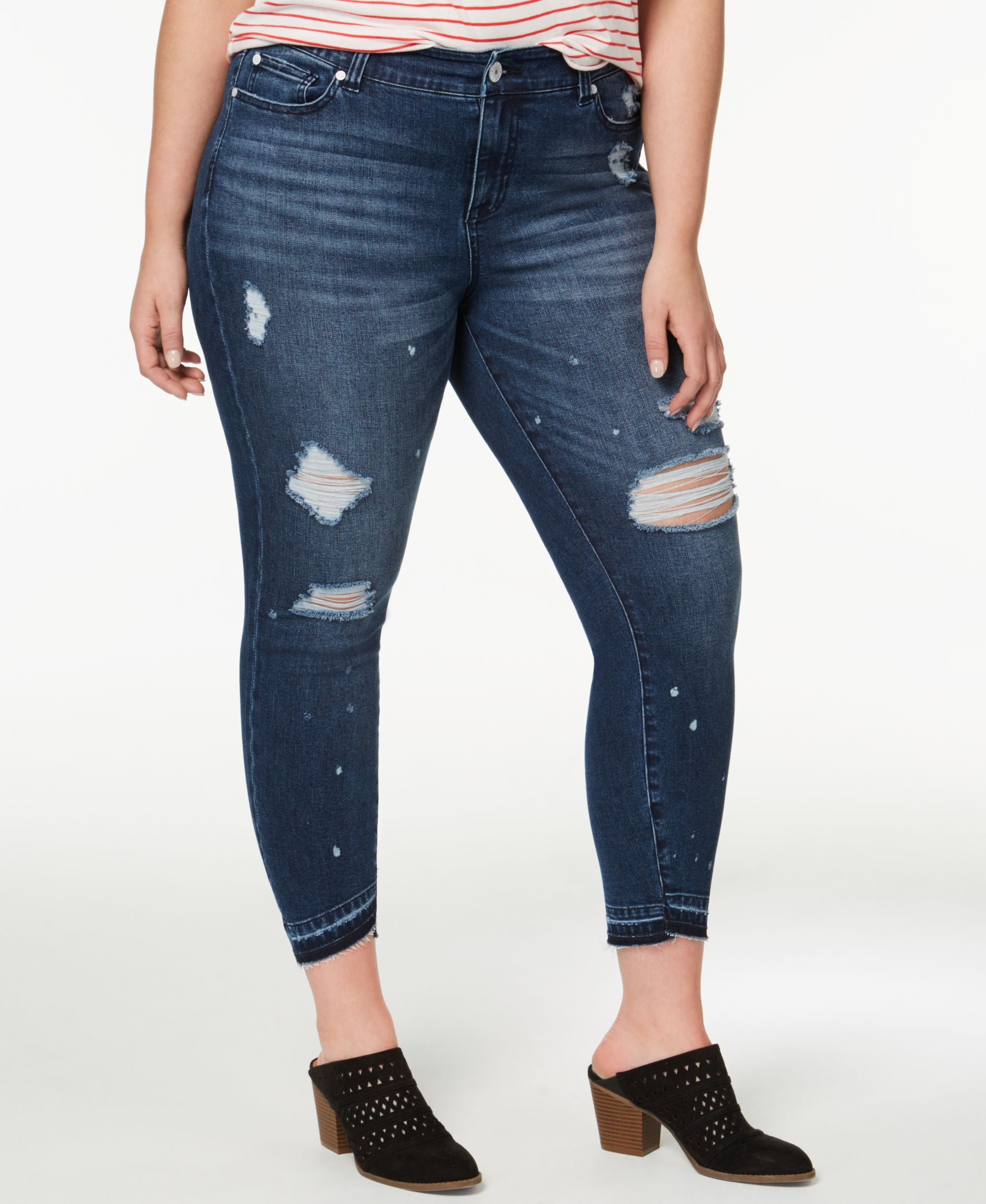 Celebrity Pink Trendy Plus Size Destructed Skinny Jeans