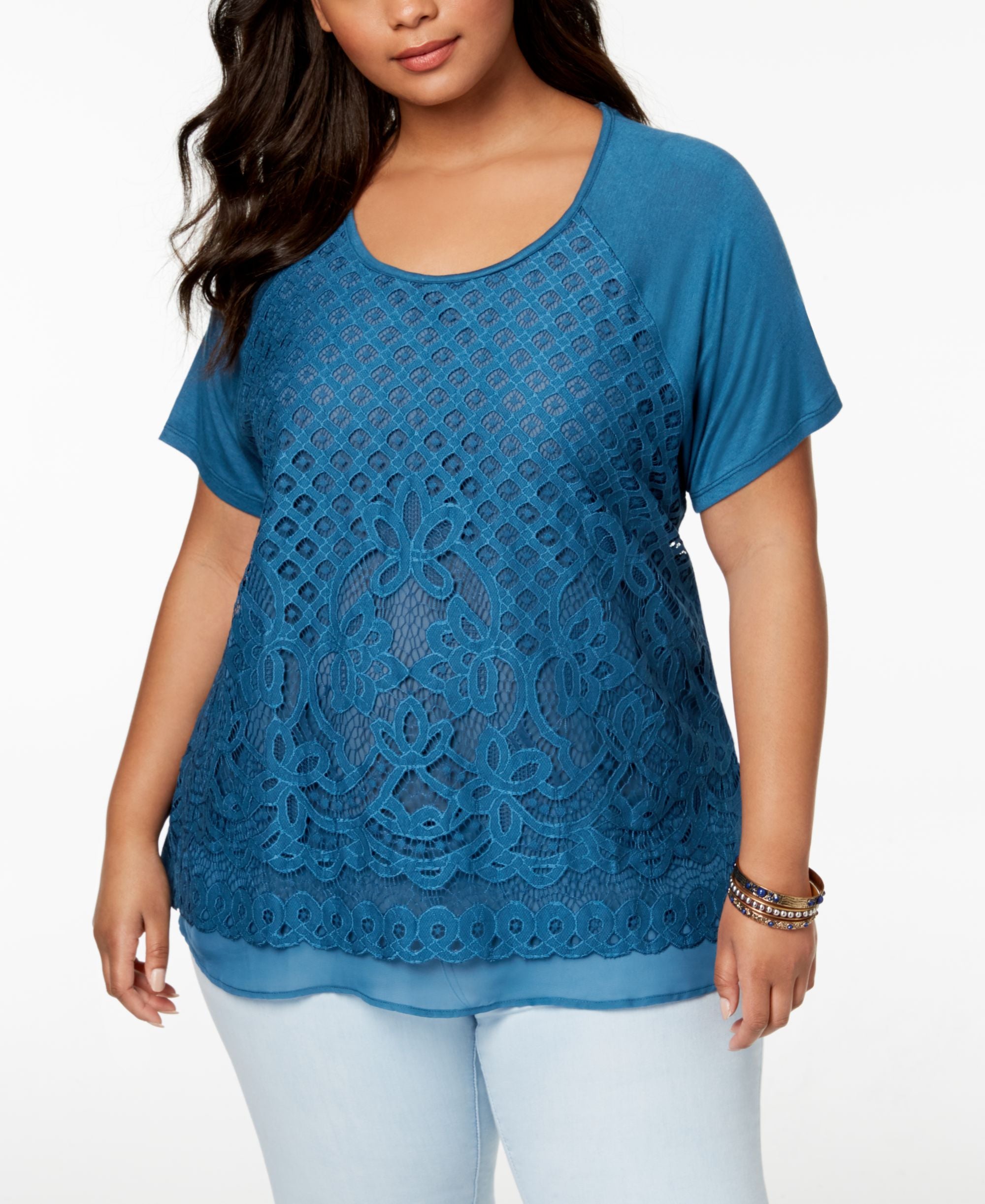 Eyeshadow Trendy Plus Size Lace Front Top