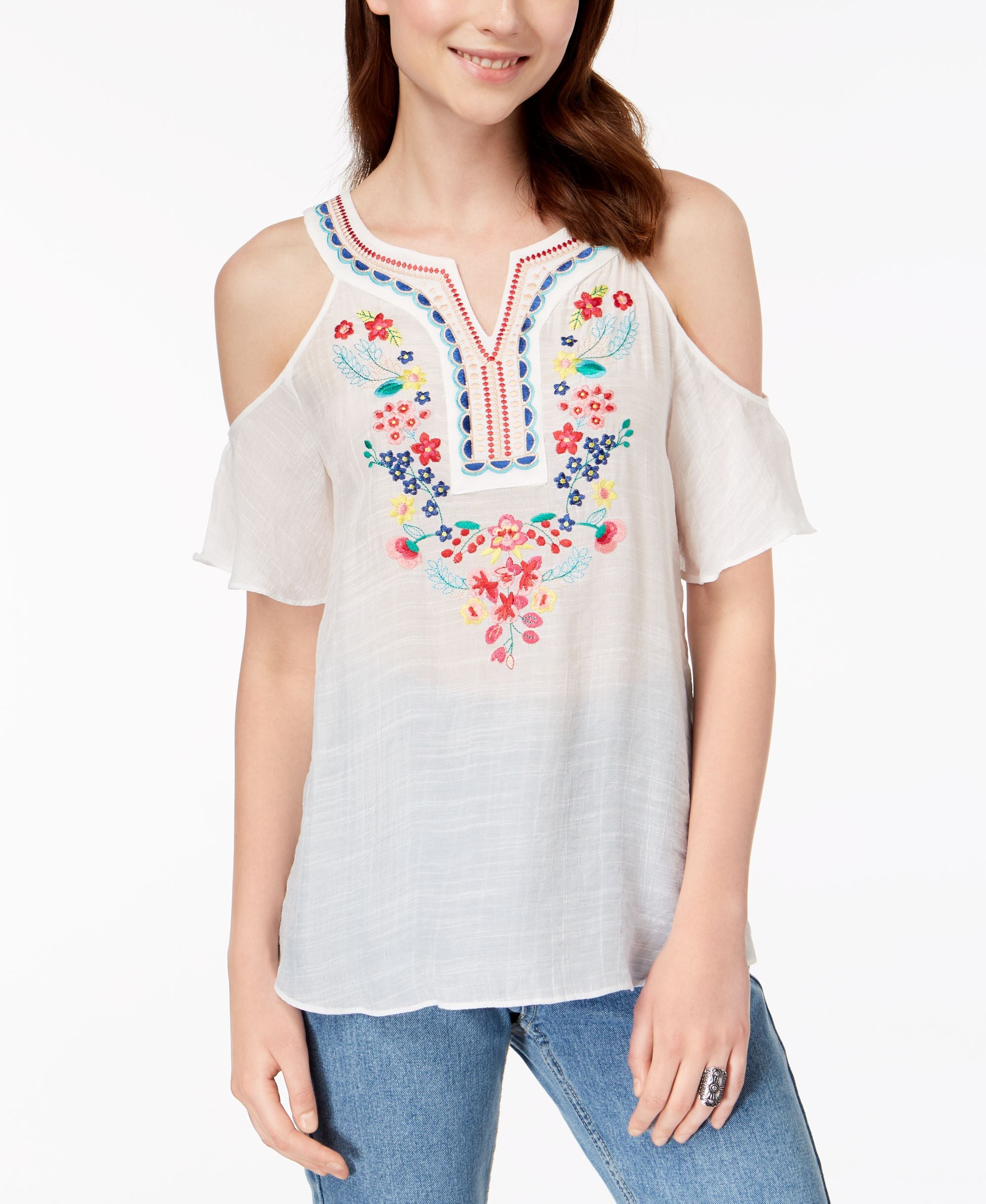 Bcx Juniors Embroidered Cold Shoulder Top
