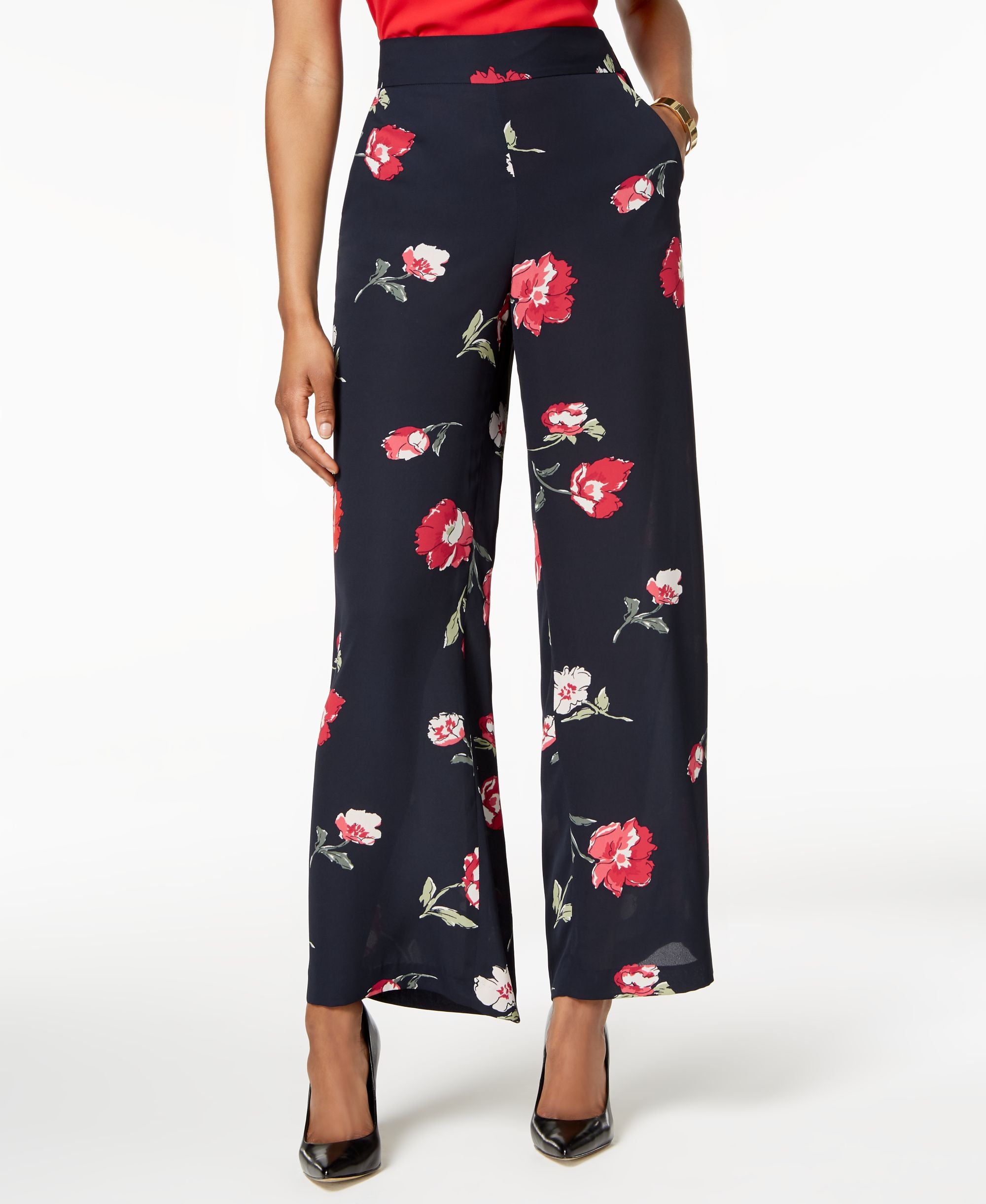 Nine West Floral Print Wide Leg Pants