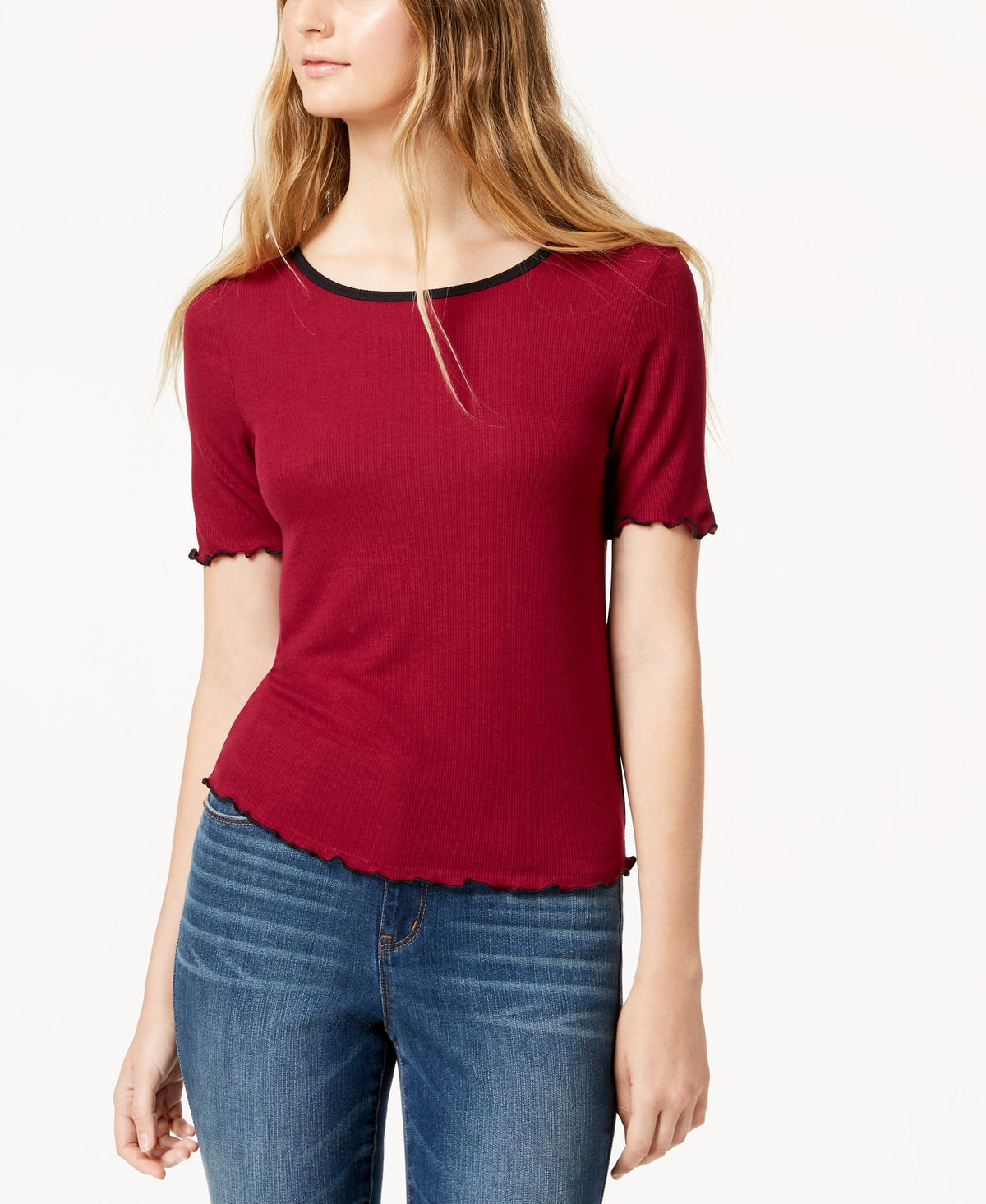Juniors' Colorblocked Lettuce-Edge T-Shirt