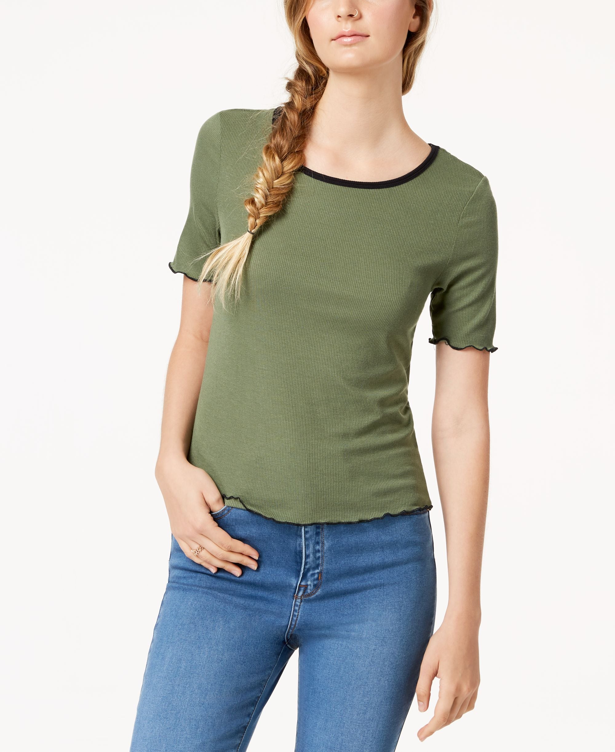 Juniors' Colorblocked Lettuce-Edge T-Shirt