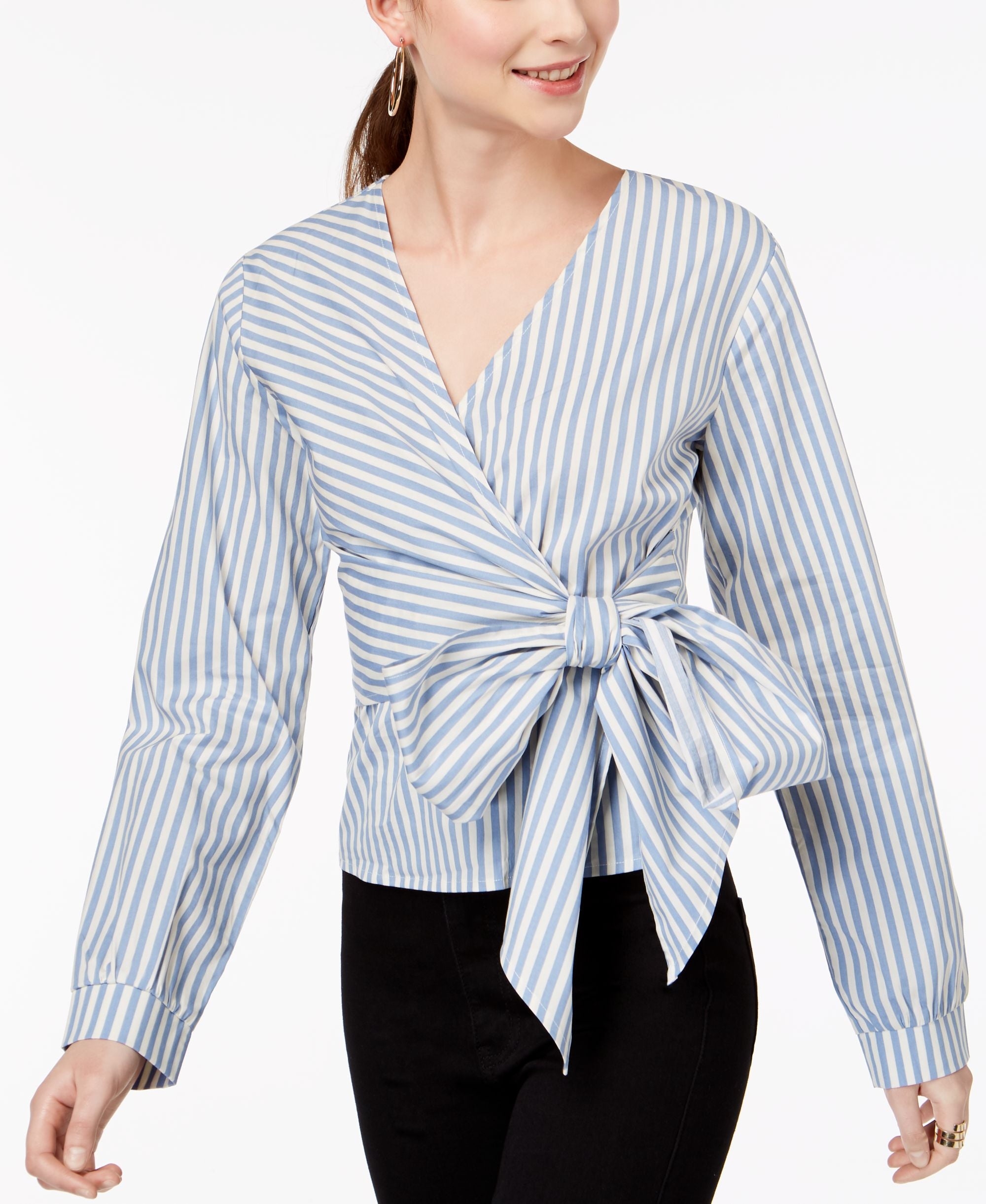 Say What Juniors Striped Faux Wrap Top