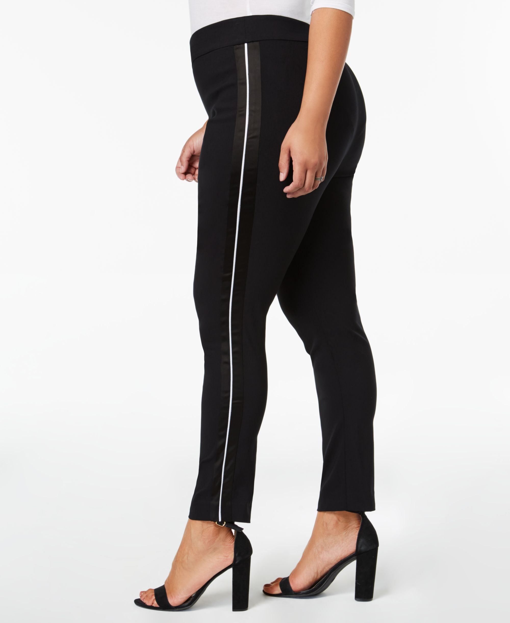 I.N.C. Plus Size Satin-Stripe Skinny Pants