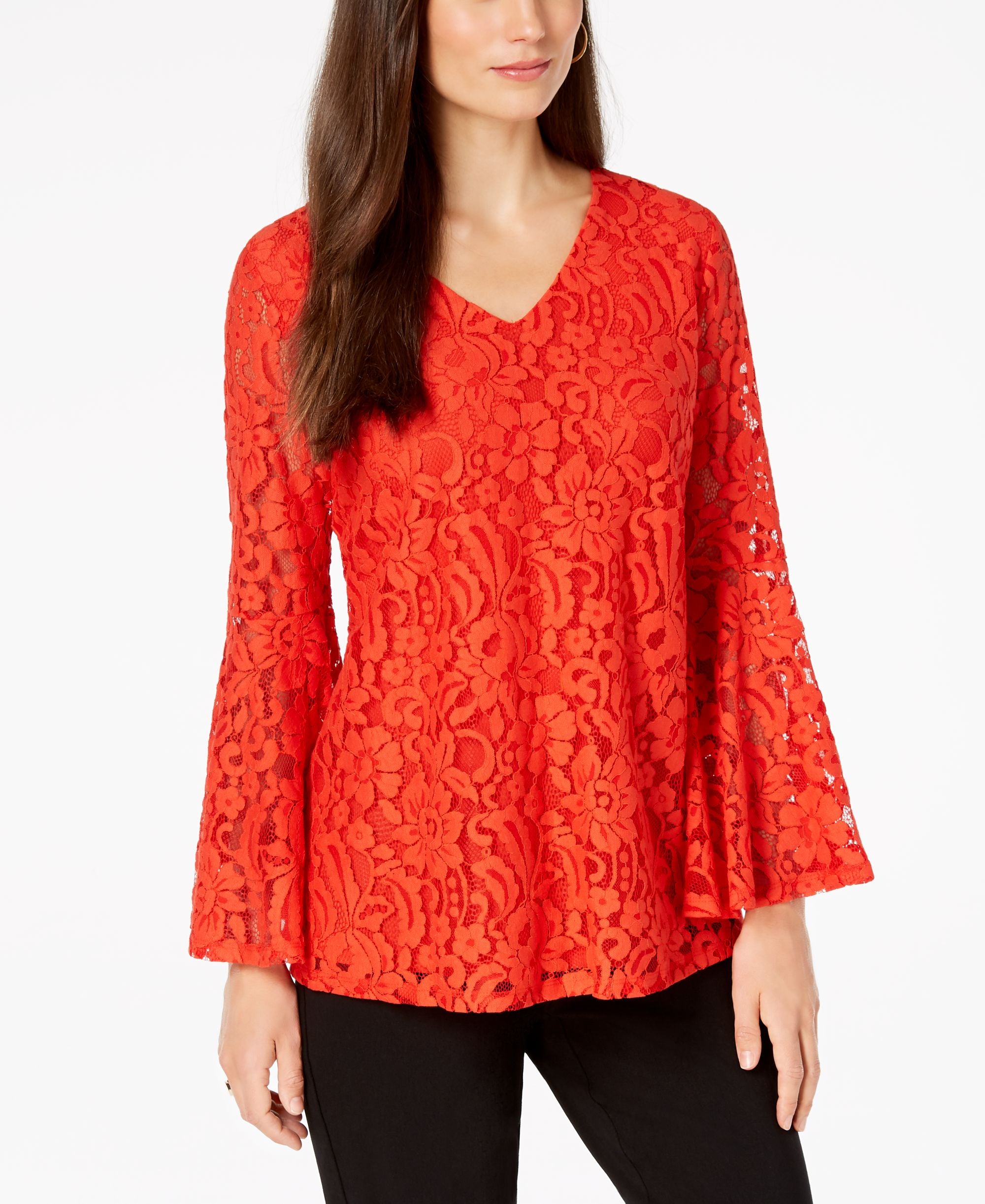 Alfani Petite Lace Bell Sleeve Top