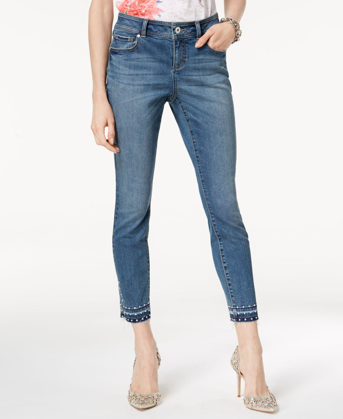 Curvy Fit Studded Released Hem Skinny Jeans