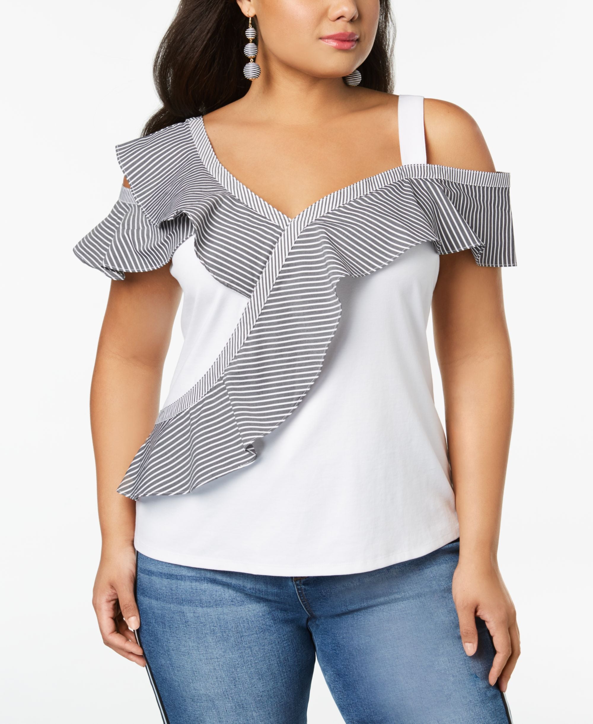 Plus Size Ruffle Trim Asymmetrical Top