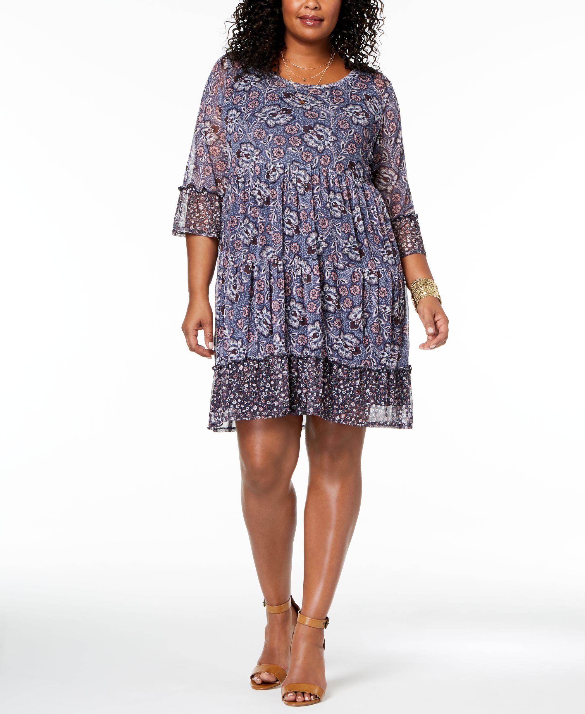 Style & Co Plus Size Printed Lantern Sleeve Empire Waist Dress