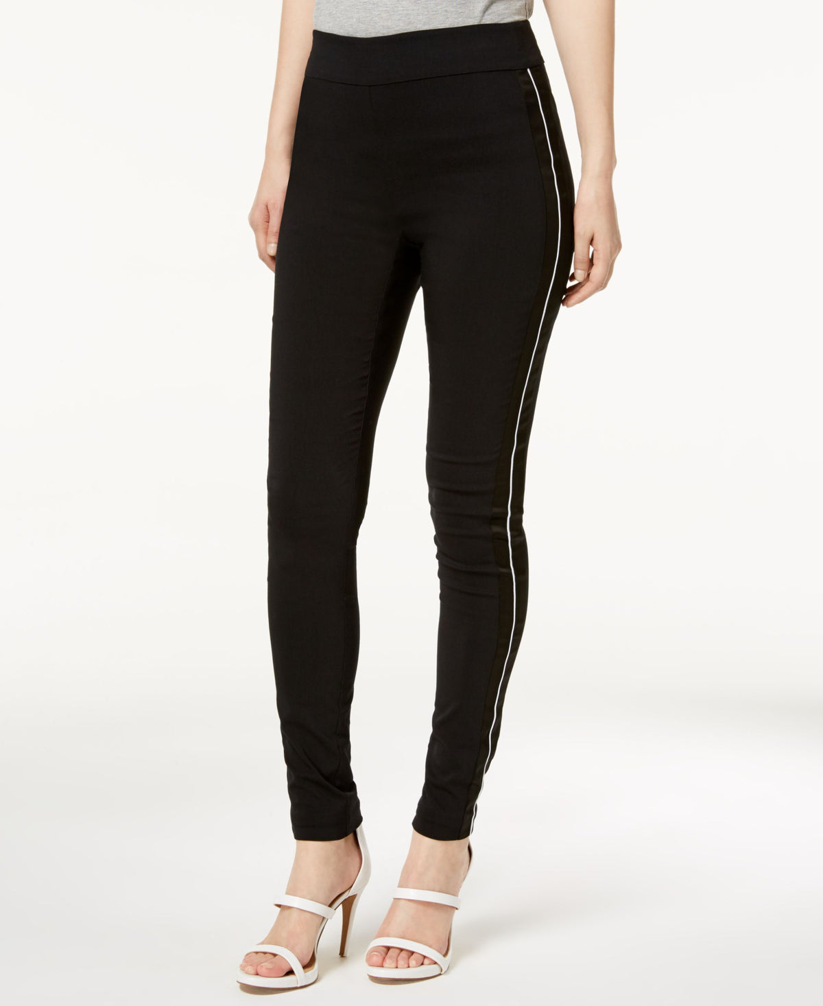 I.N.C. Petite Satin-Stripe Skinny Pants