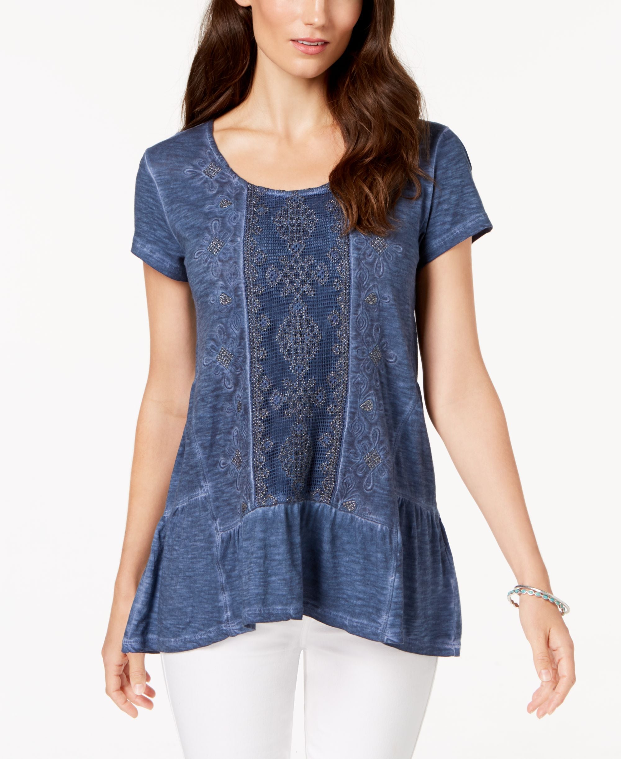 Style & Co Embellished Scoop Neck Top