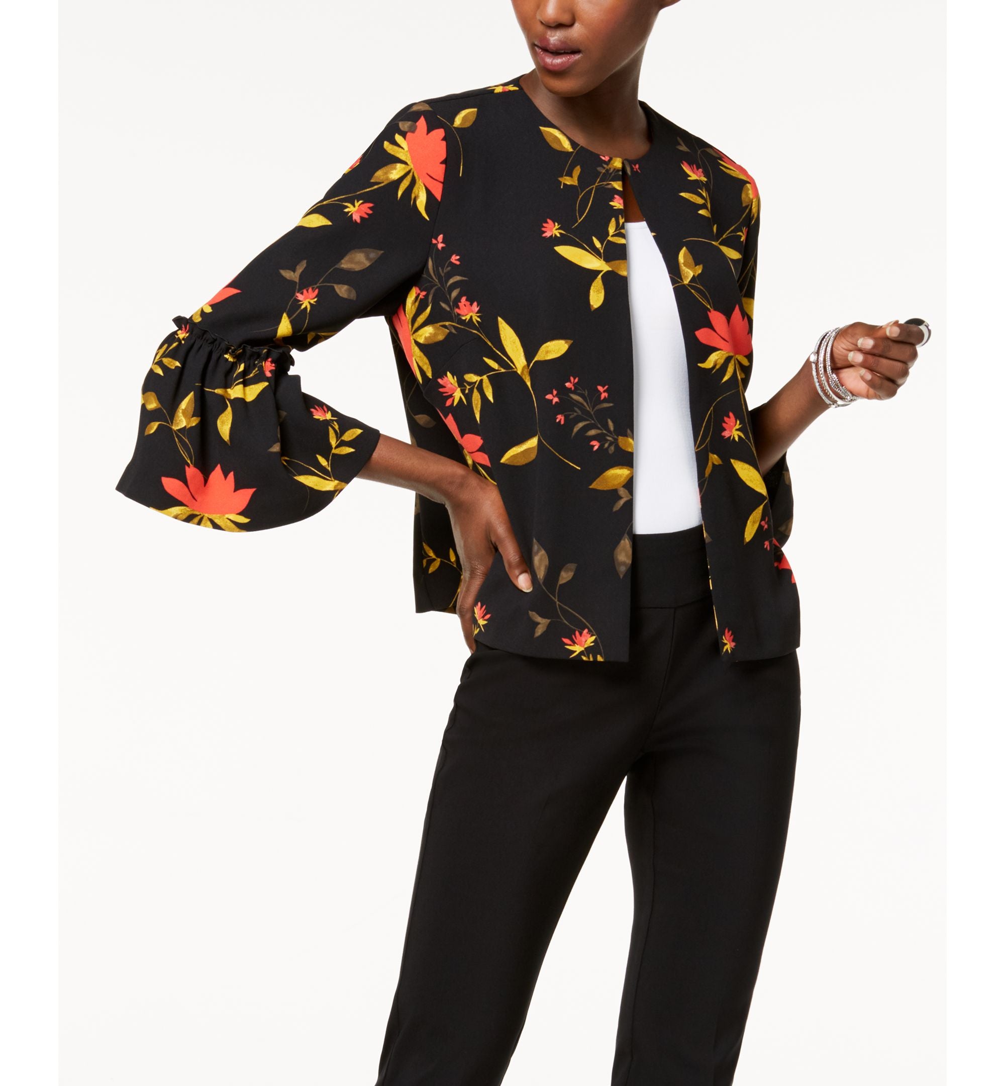 Alfani Printed Bell Sleeve Jacket