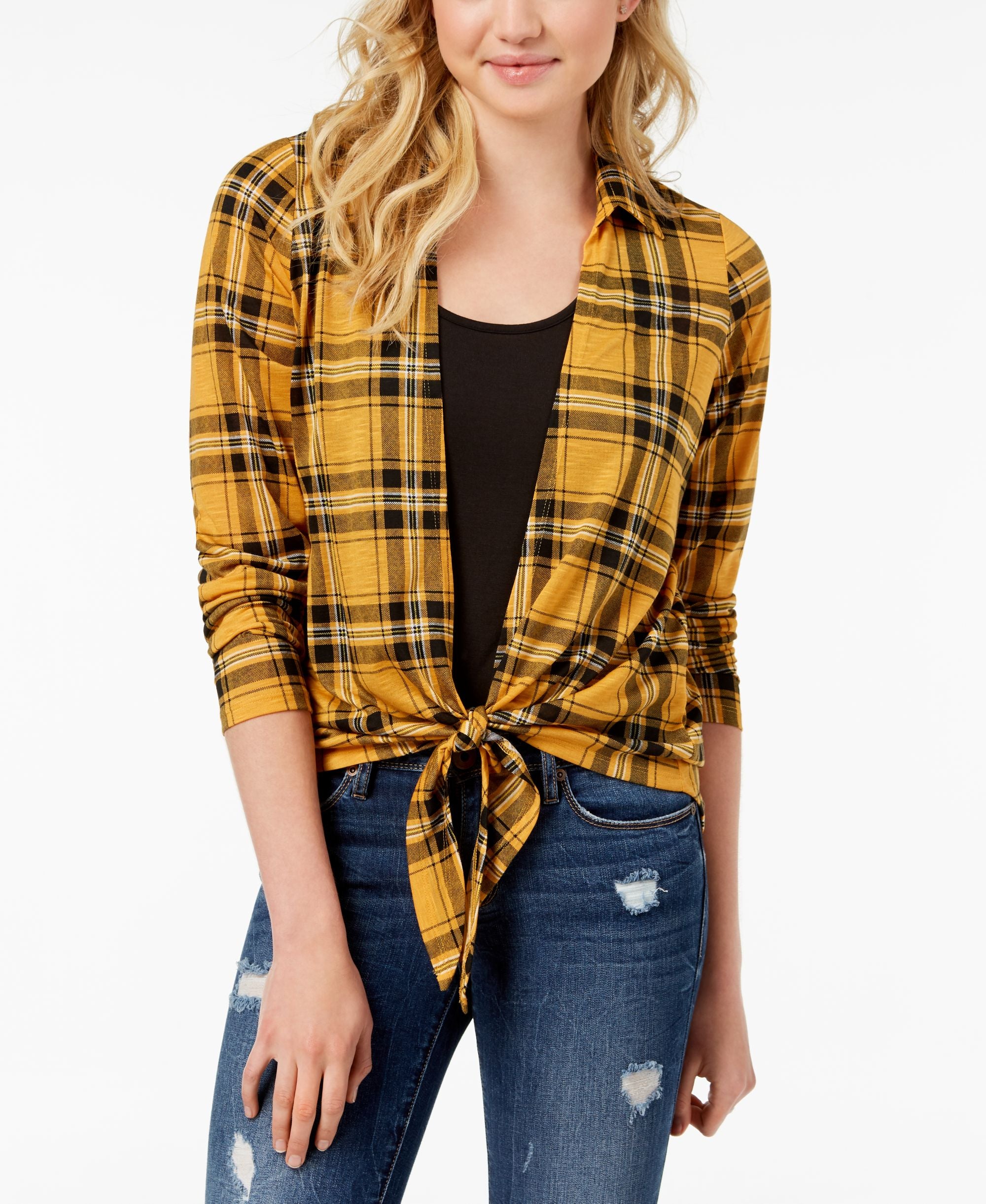Juniors' Plaid Layered-Look Top