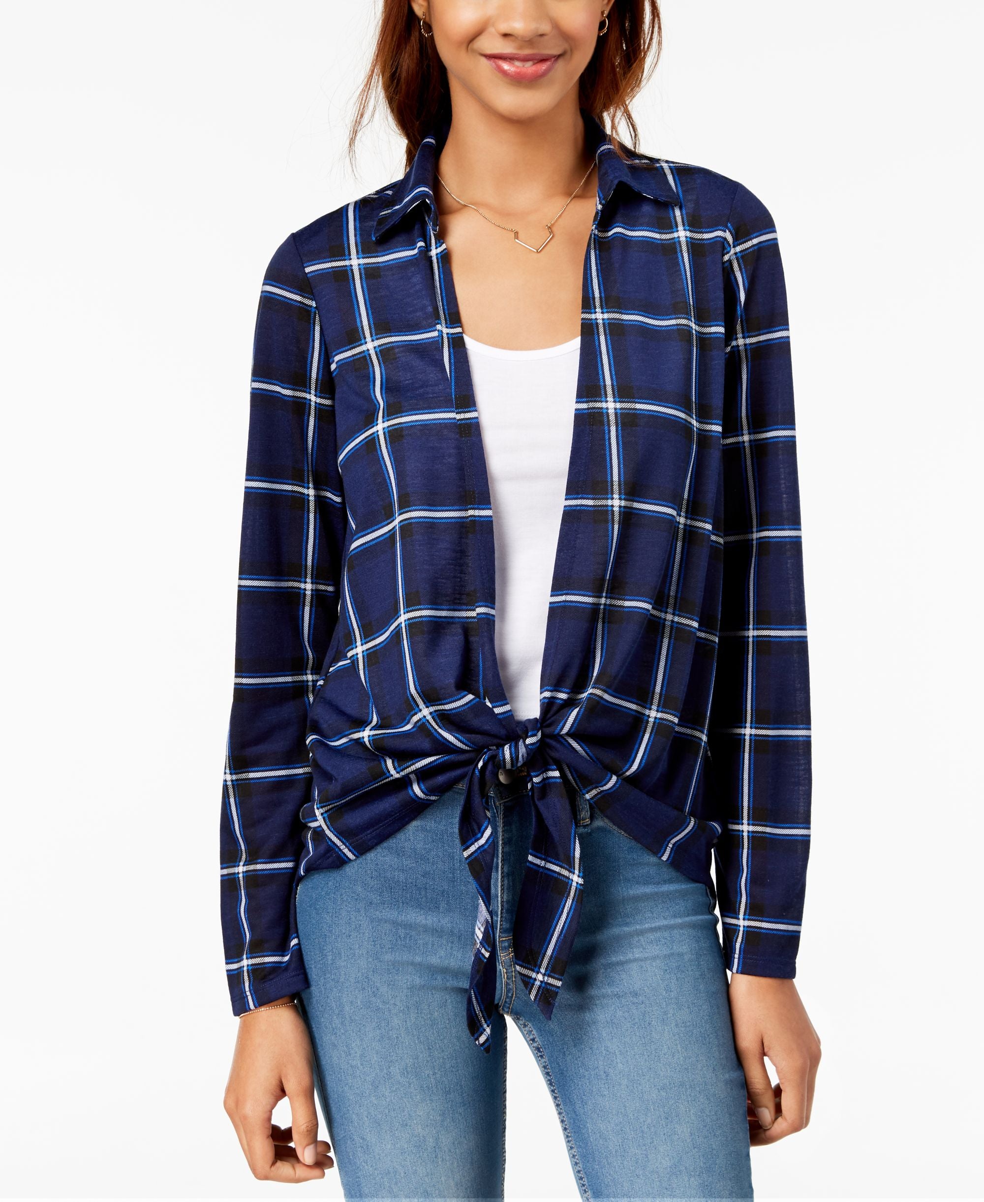 Almost Famous Juniors Plaid Layered Look Top
