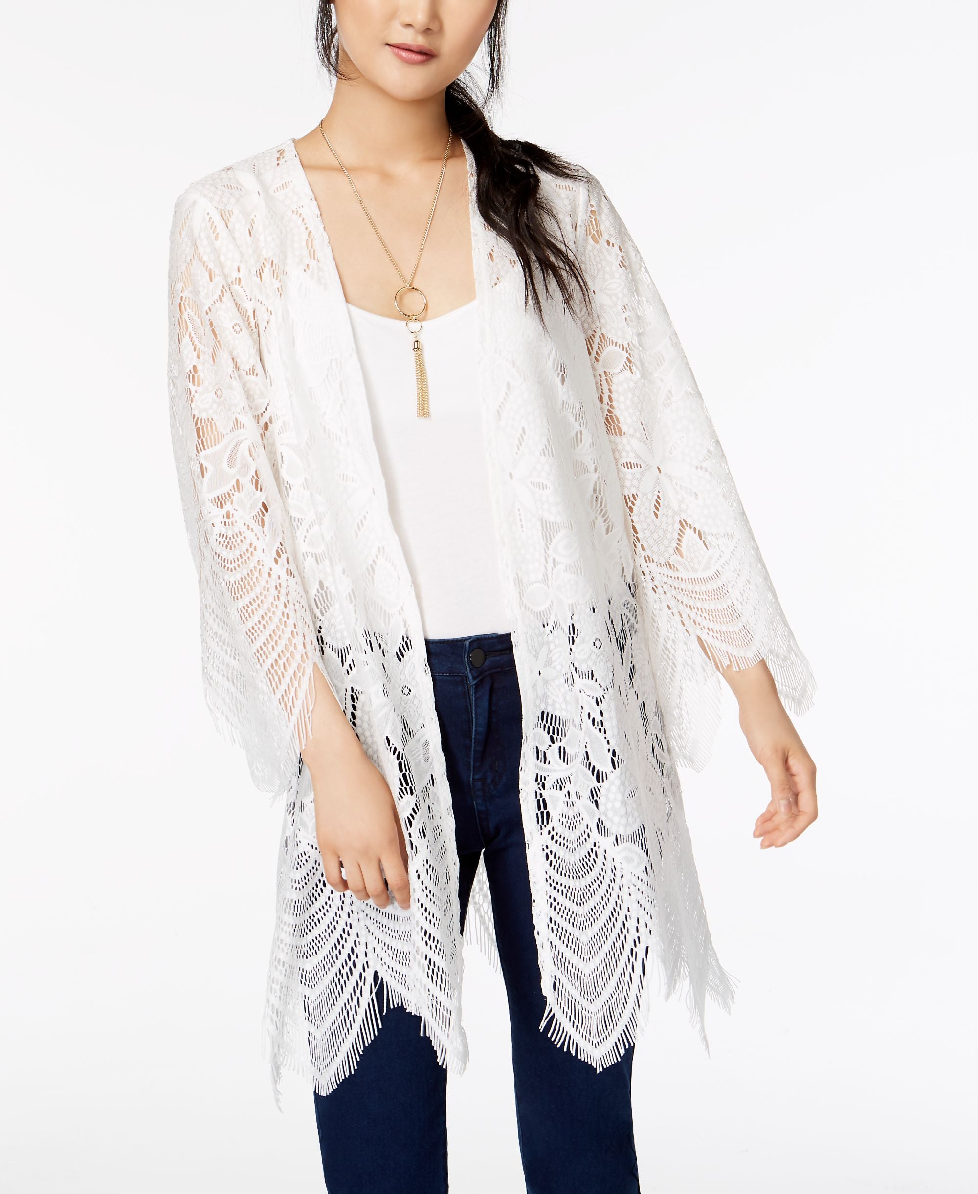 Love Fire Juniors Scalloped Lace Kimono