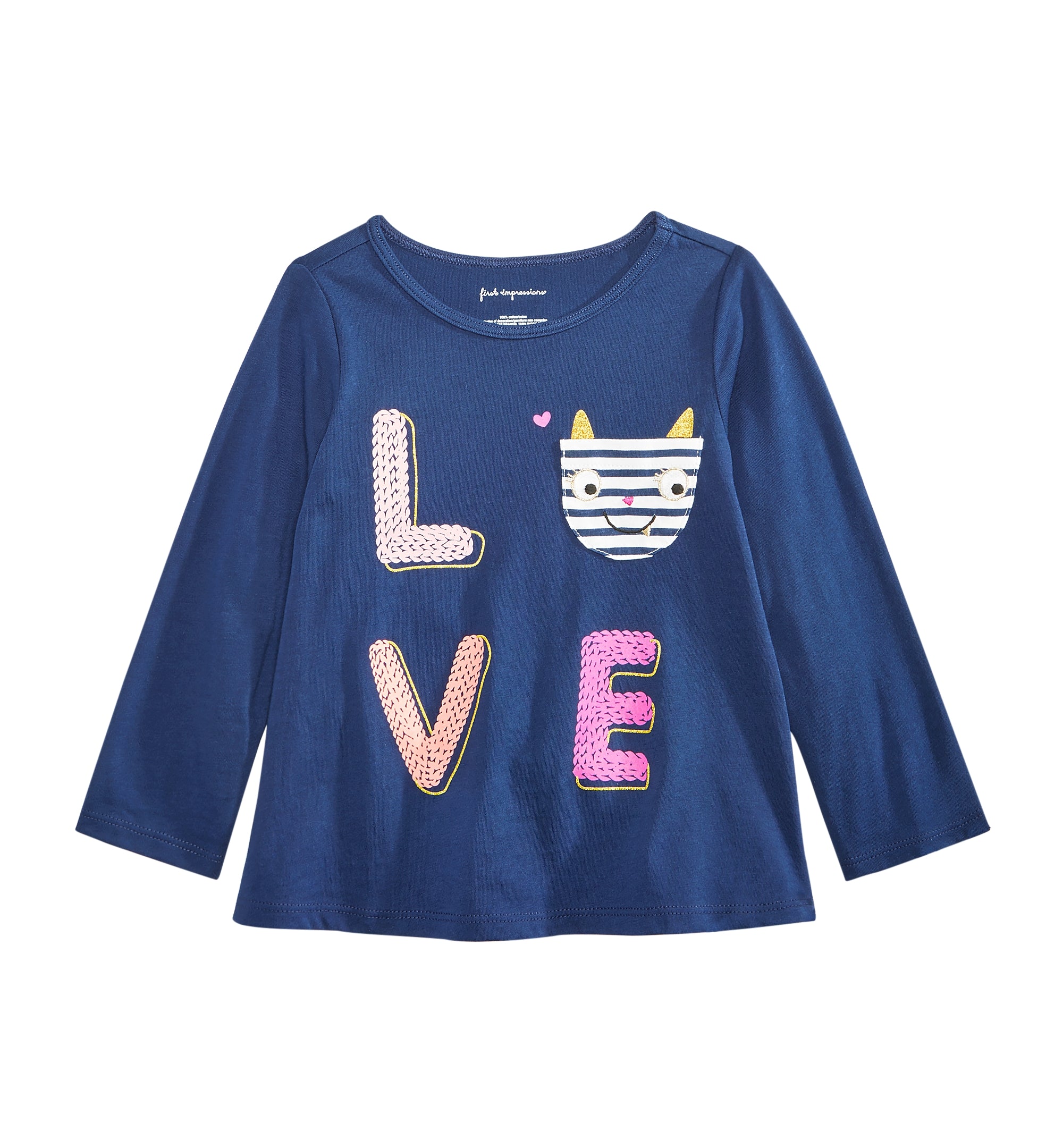 First Impressions Baby Girls Graphic Print Pocket Cotton T-Shirt