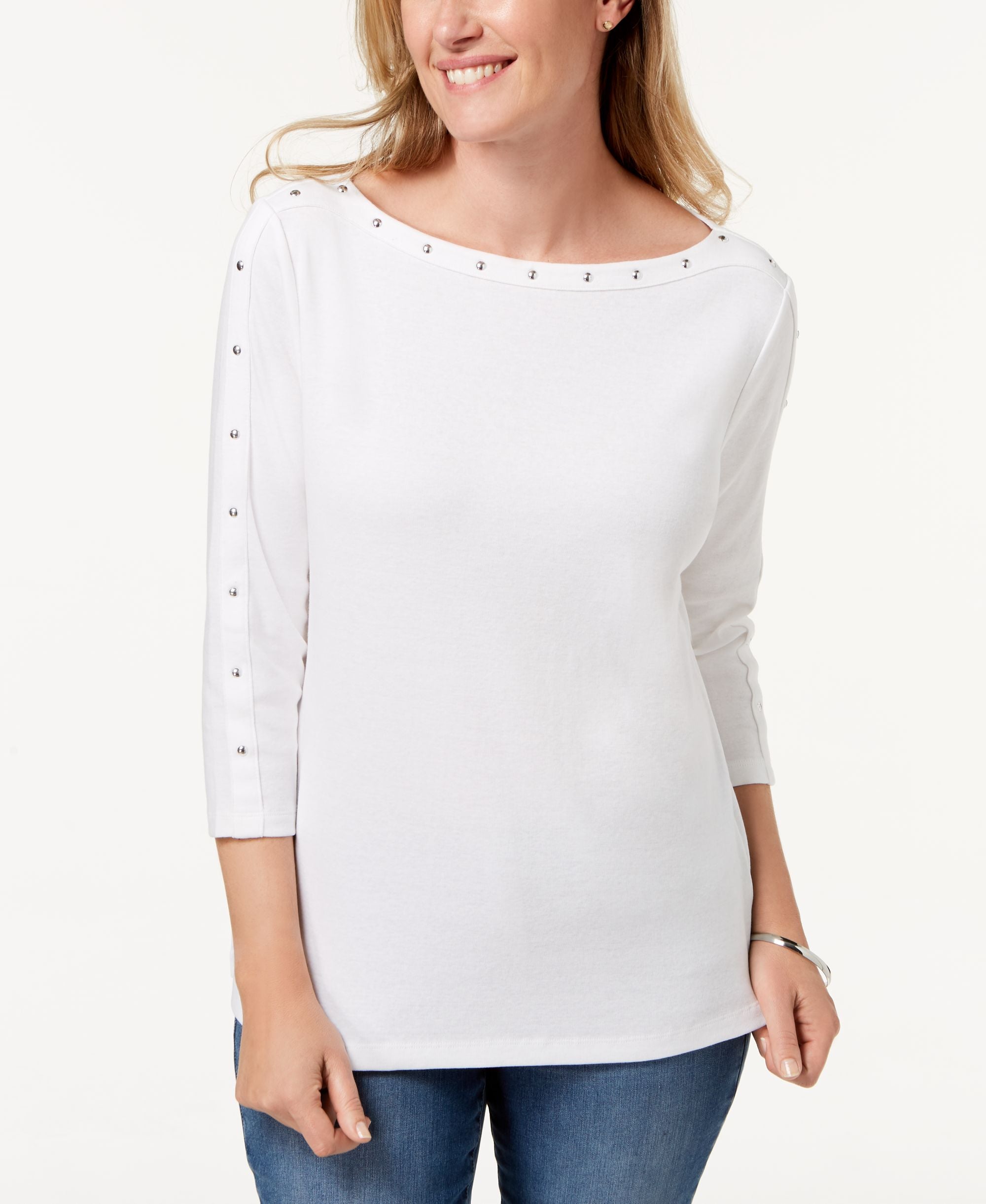 Karen Scott Studded Boat Neck Top