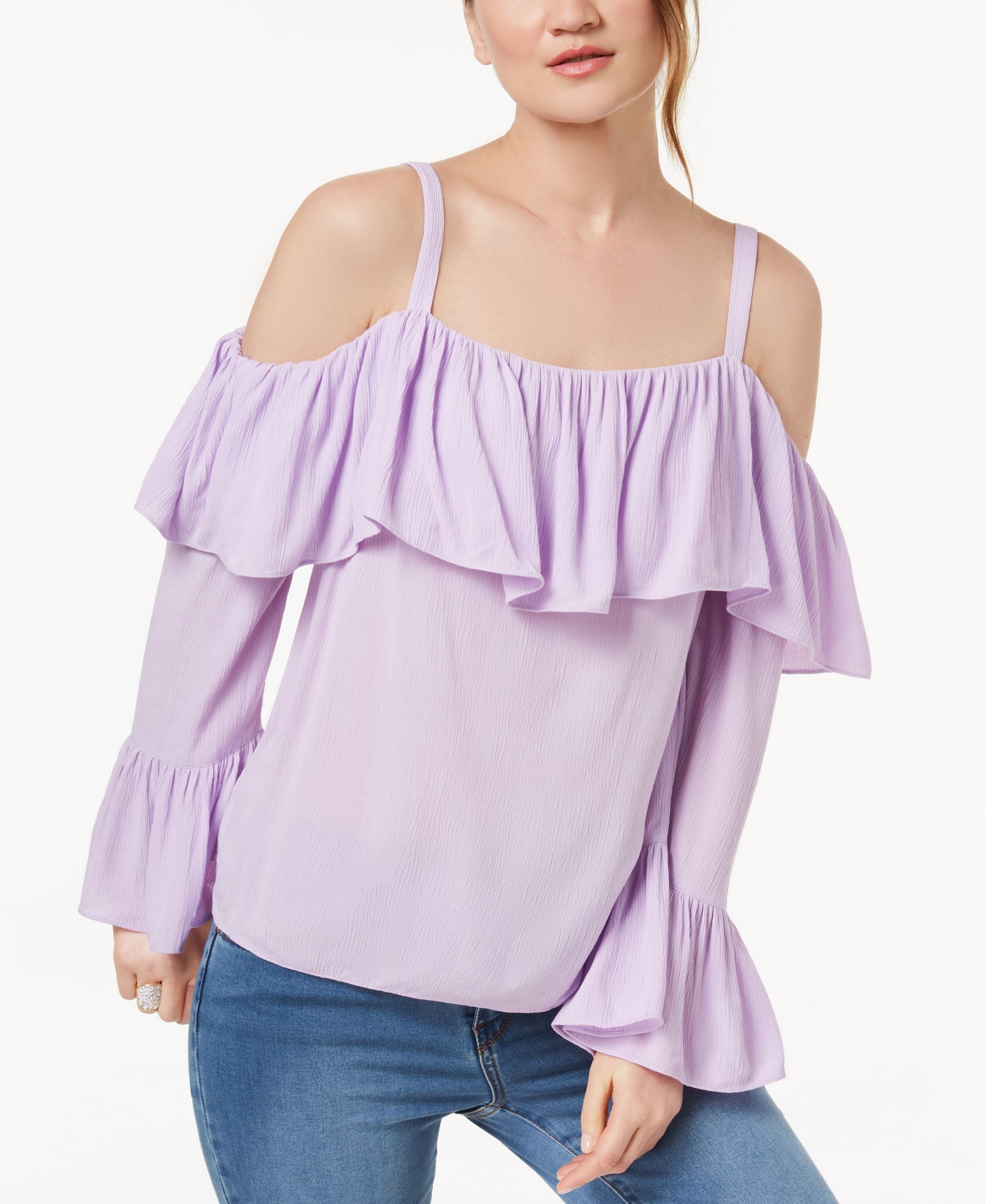 Ruffled Cold Shoulder Top