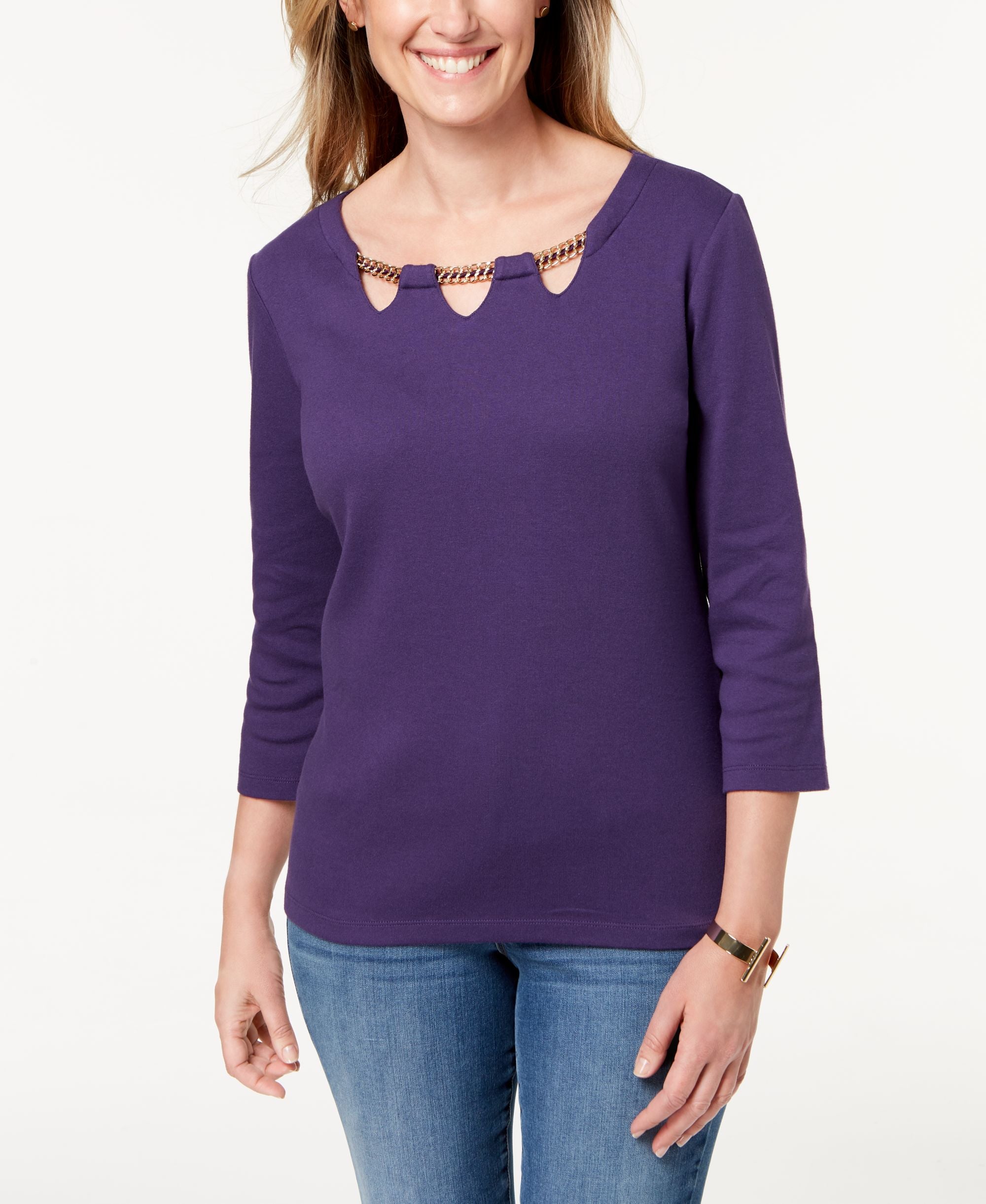 Karen Scott Cotton Cutout Chain Hardware Top