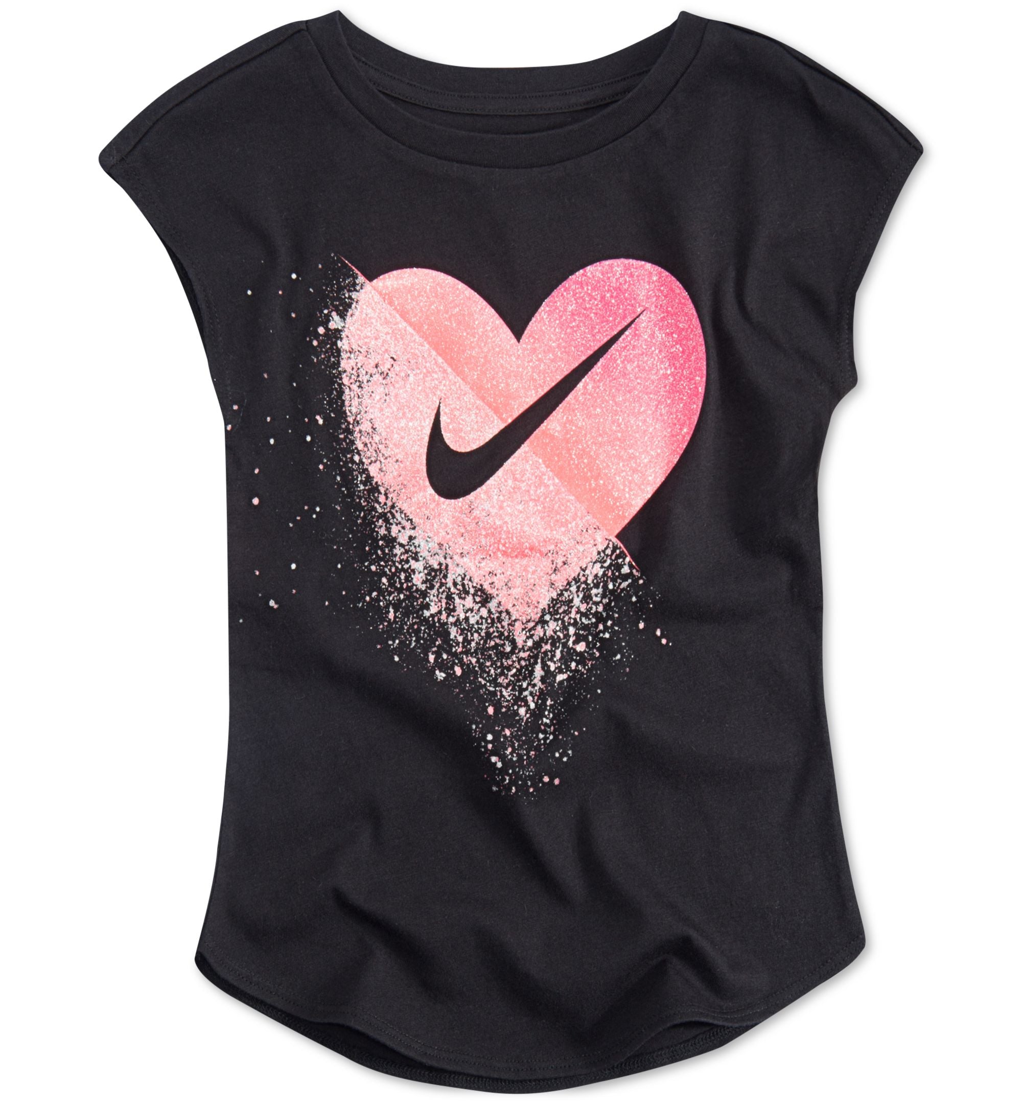 Nike Little Girls Glitter Swoosh Graphic Print T-Shirt