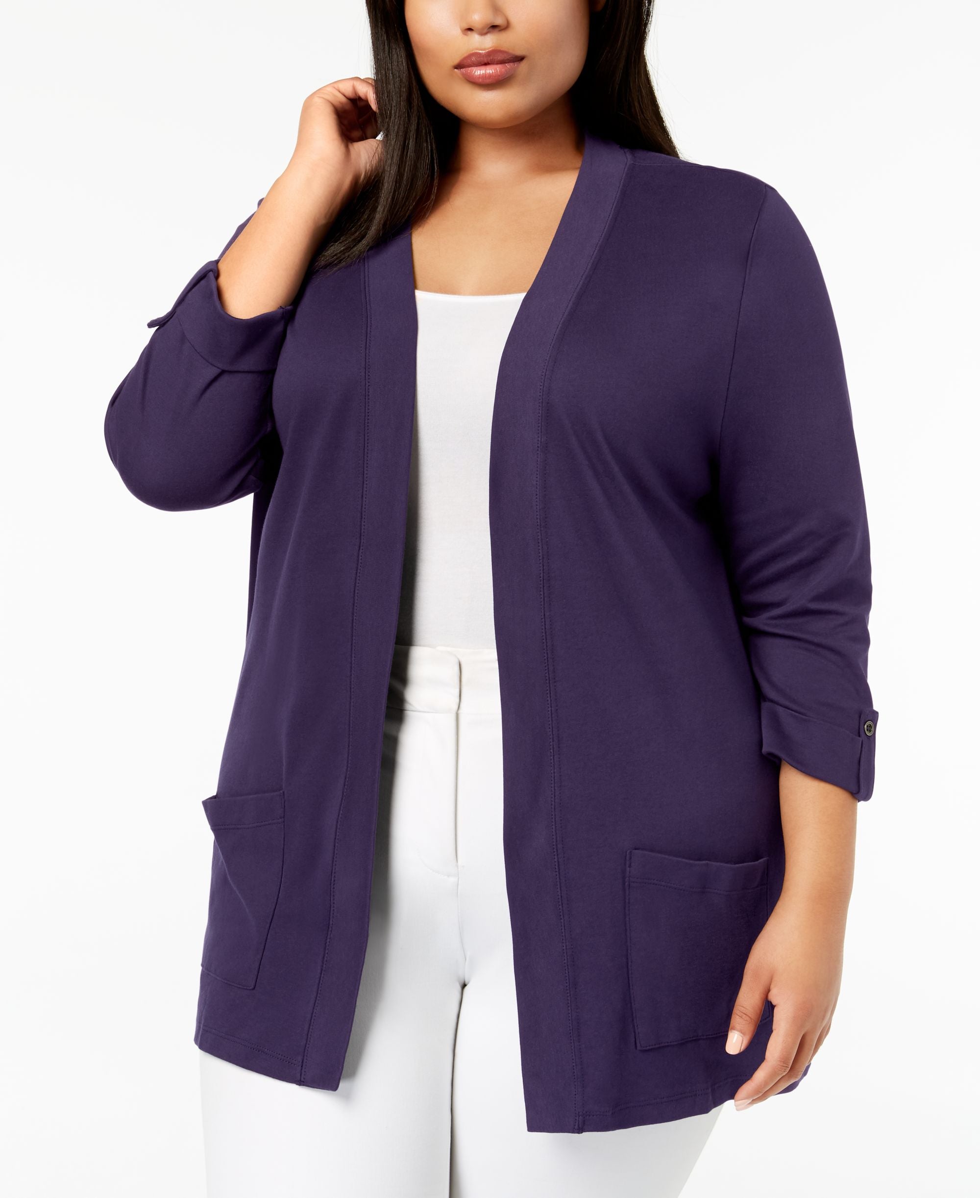 Karen Scott Plus Size Cotton 3/4 Sleeve Cardigan