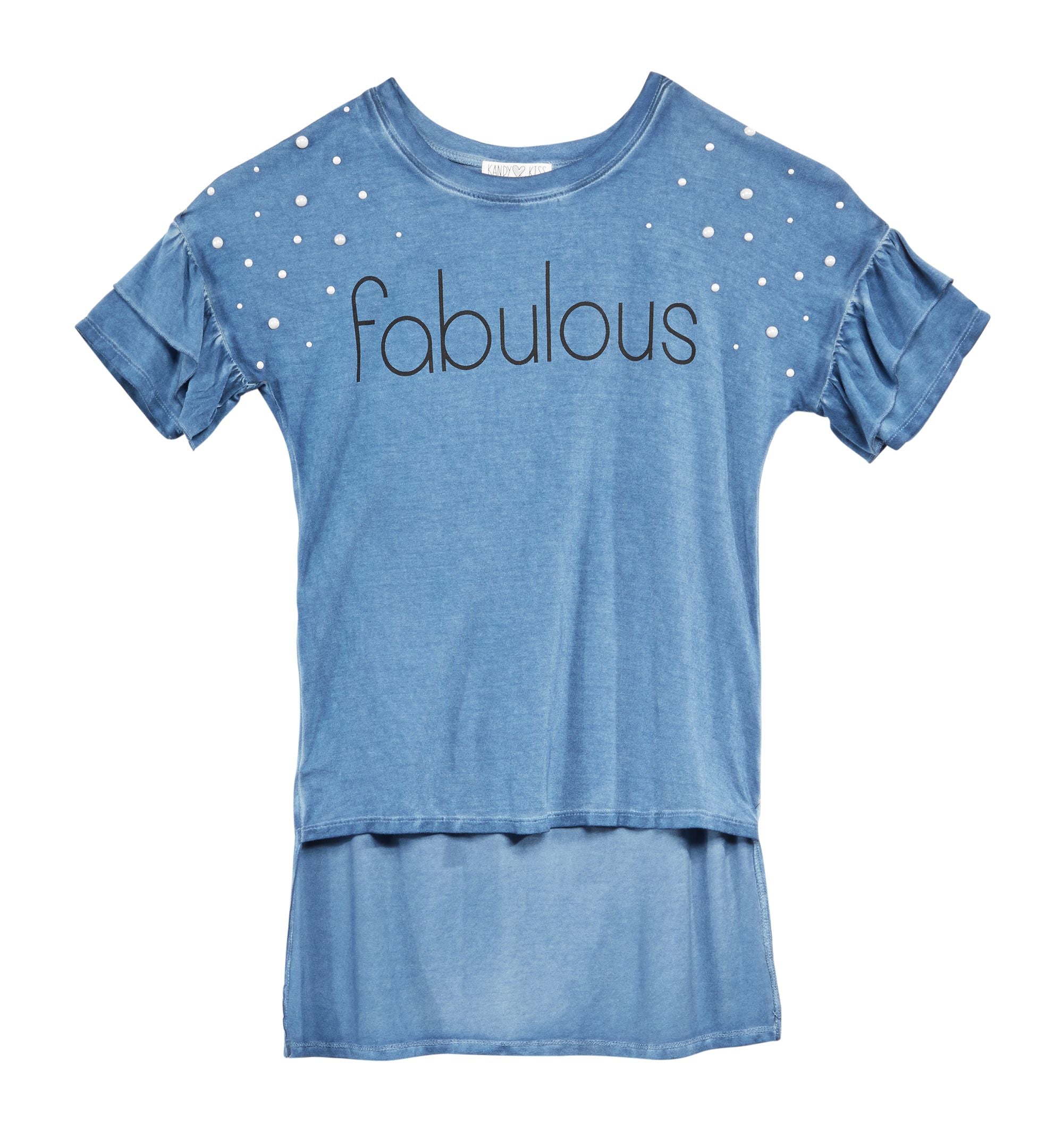 Kandy Kiss Big Girls Pearl Trim High Low Hem T-Shirt