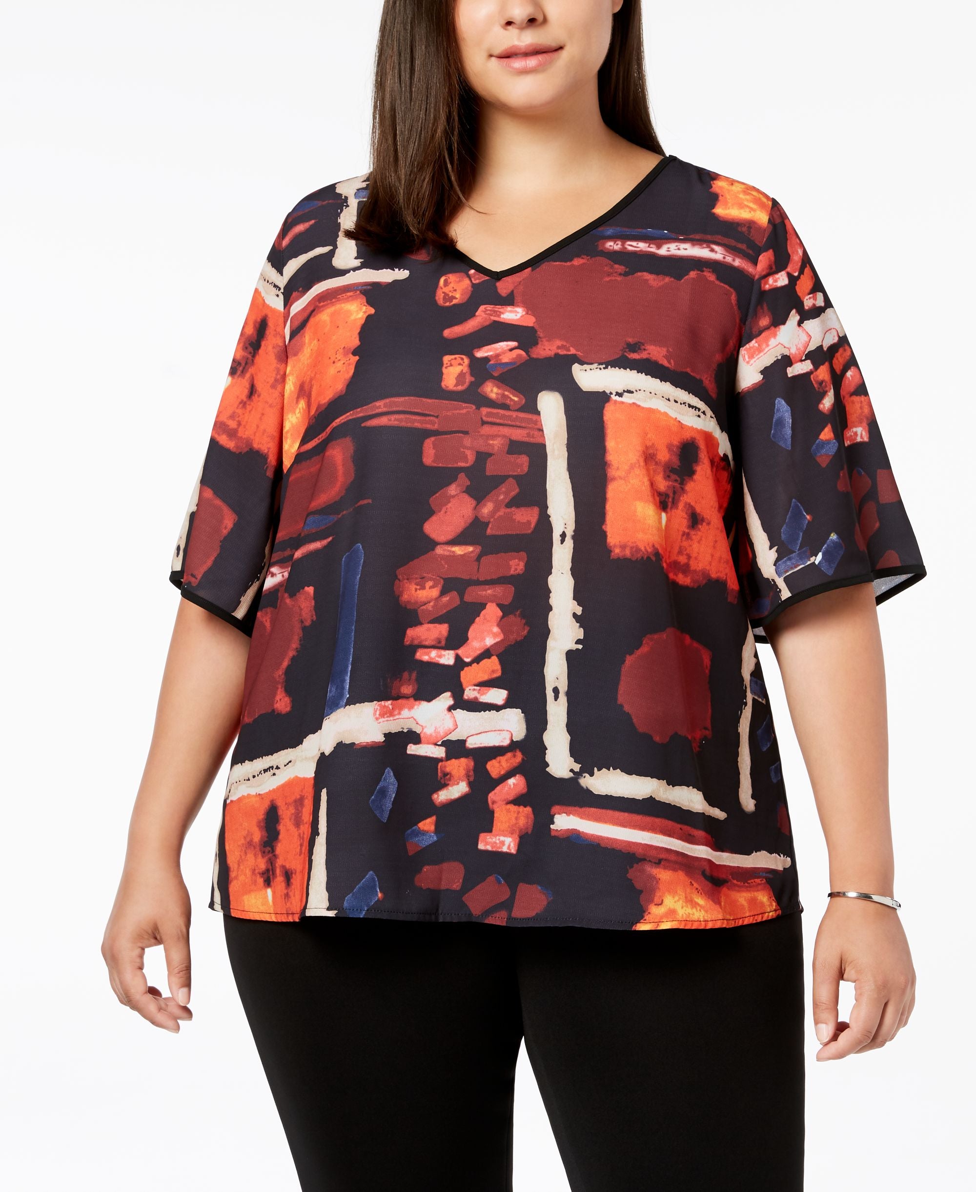 Joseph A Plus Size Printed V Neck Top